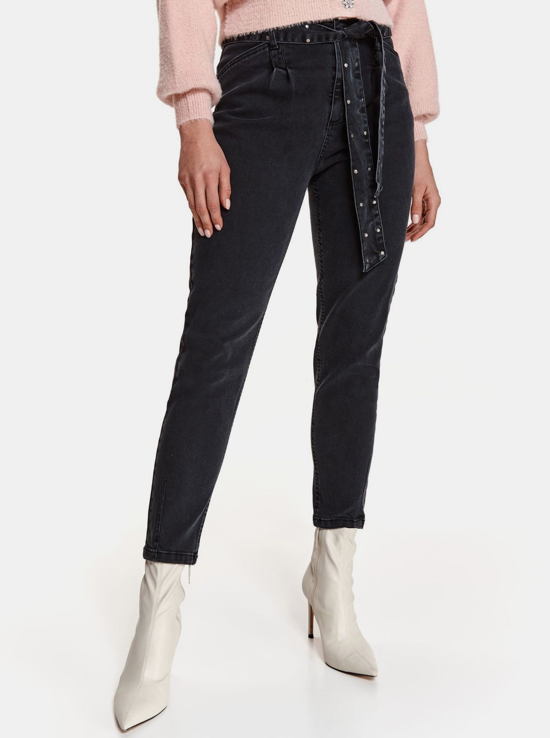 Fotografie Černé zkrácené slim fit džíny se zavazováním TOP SECRET