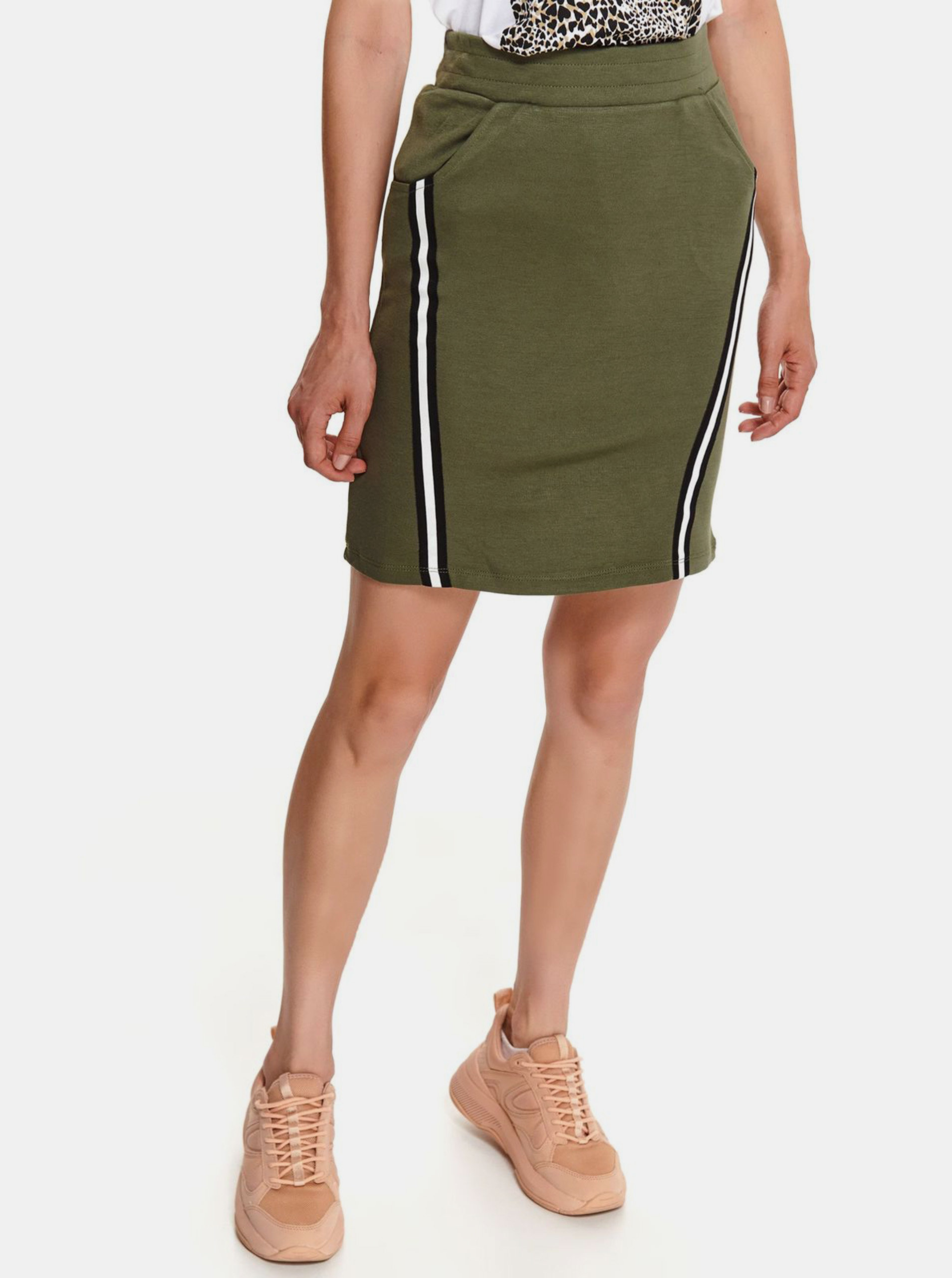 Fotografie Zelená pouzdrová sukně s lampasem TOP SECRET