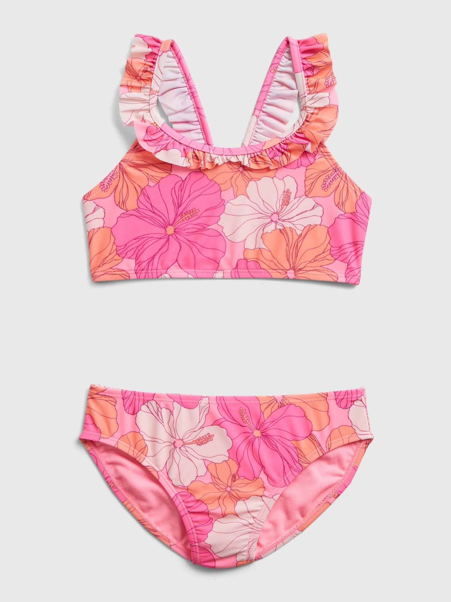 Růžové holčičí dětské plavky ruffle bikini