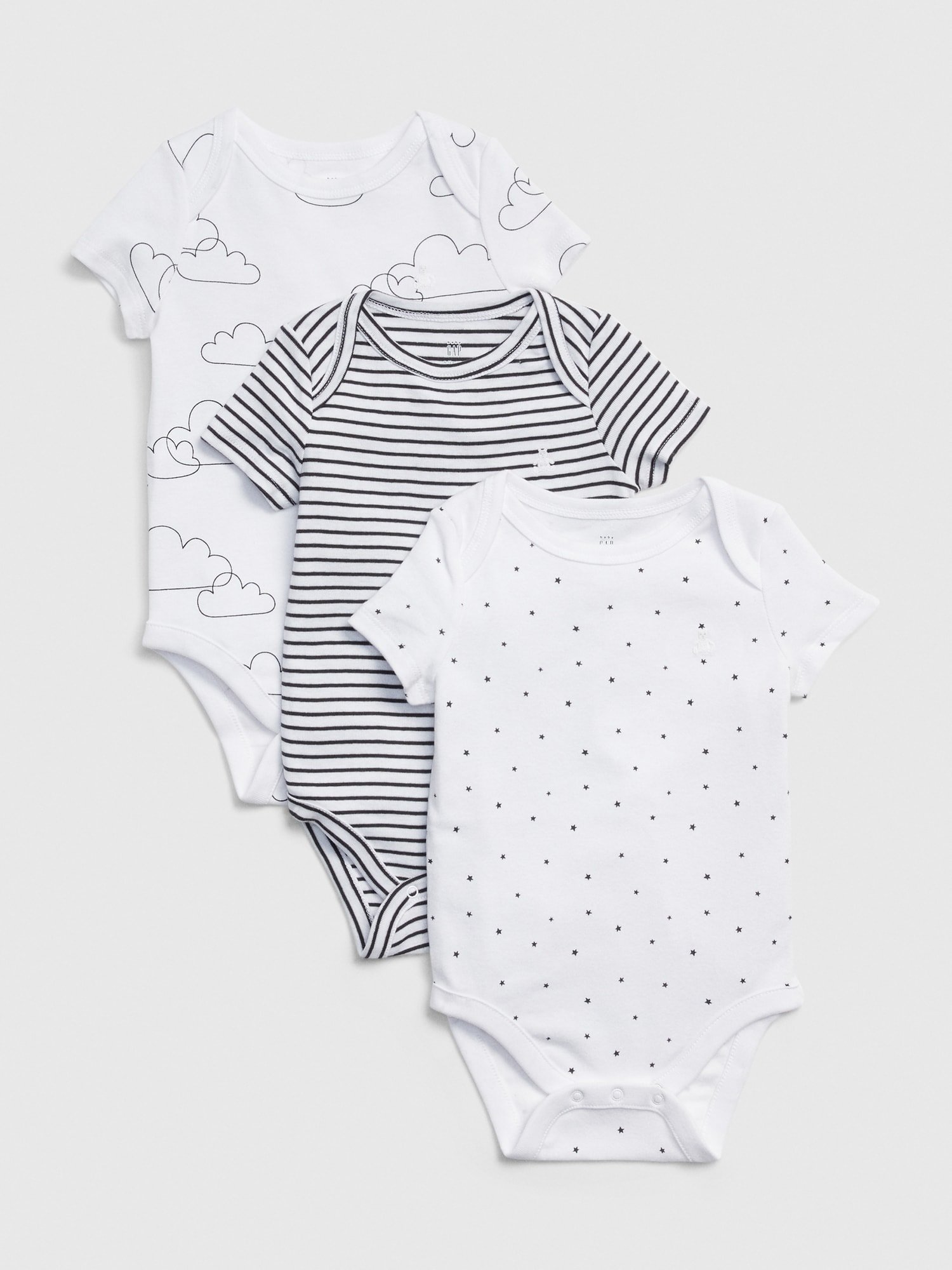 Barevné baby body print short sleeve bodysuit, 3ks