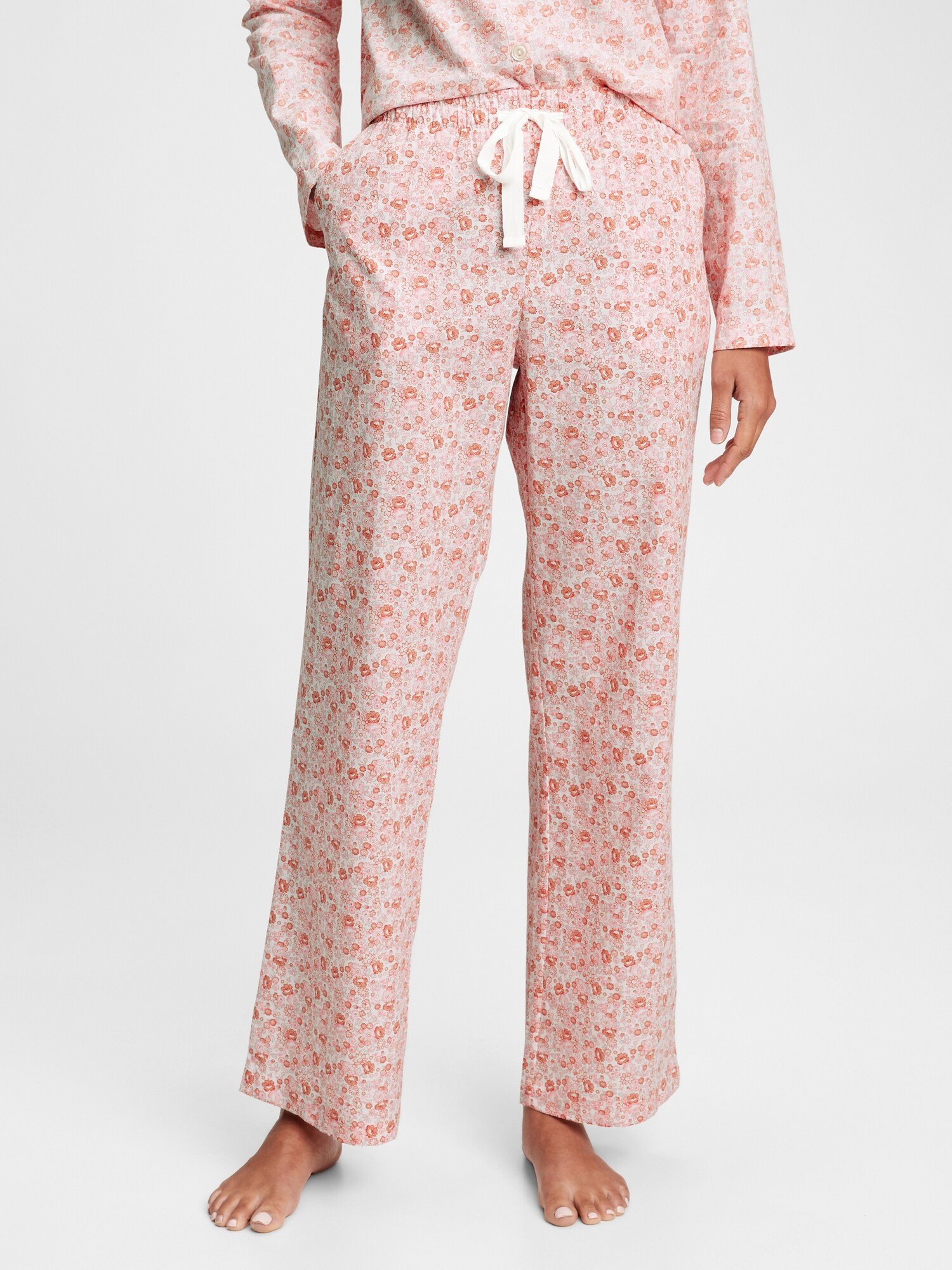 Fotografie Růžové dámské pyžamové kalhoty poplin pajama pants