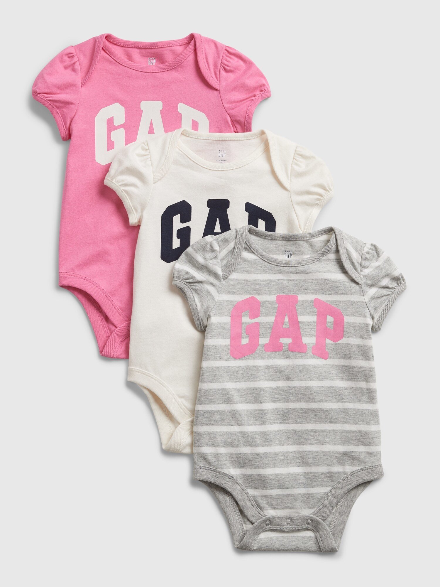 Fotografie Barevné holčičí baby body GAP Logo v-g ss, 3ks