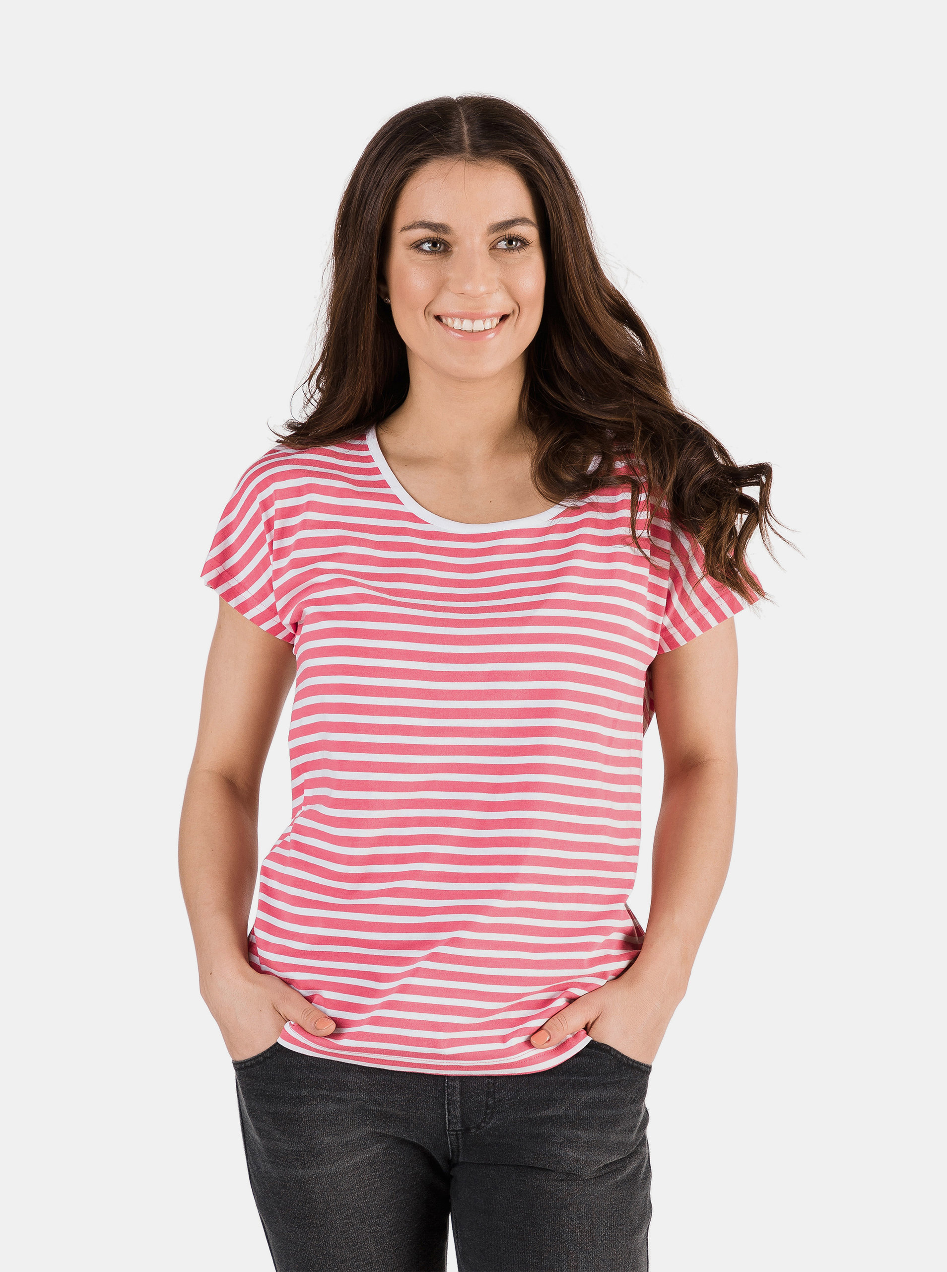 Fotografie Růžové dámské pruhované tričko SAM 73