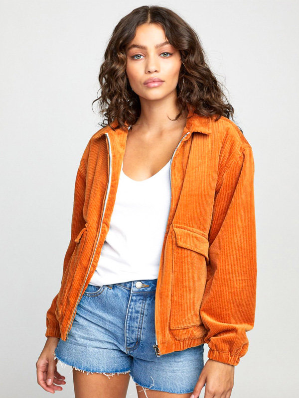 RVCA VIBER CORDUROY DARK ORANGE podzimní bunda pro ženy - oranžová