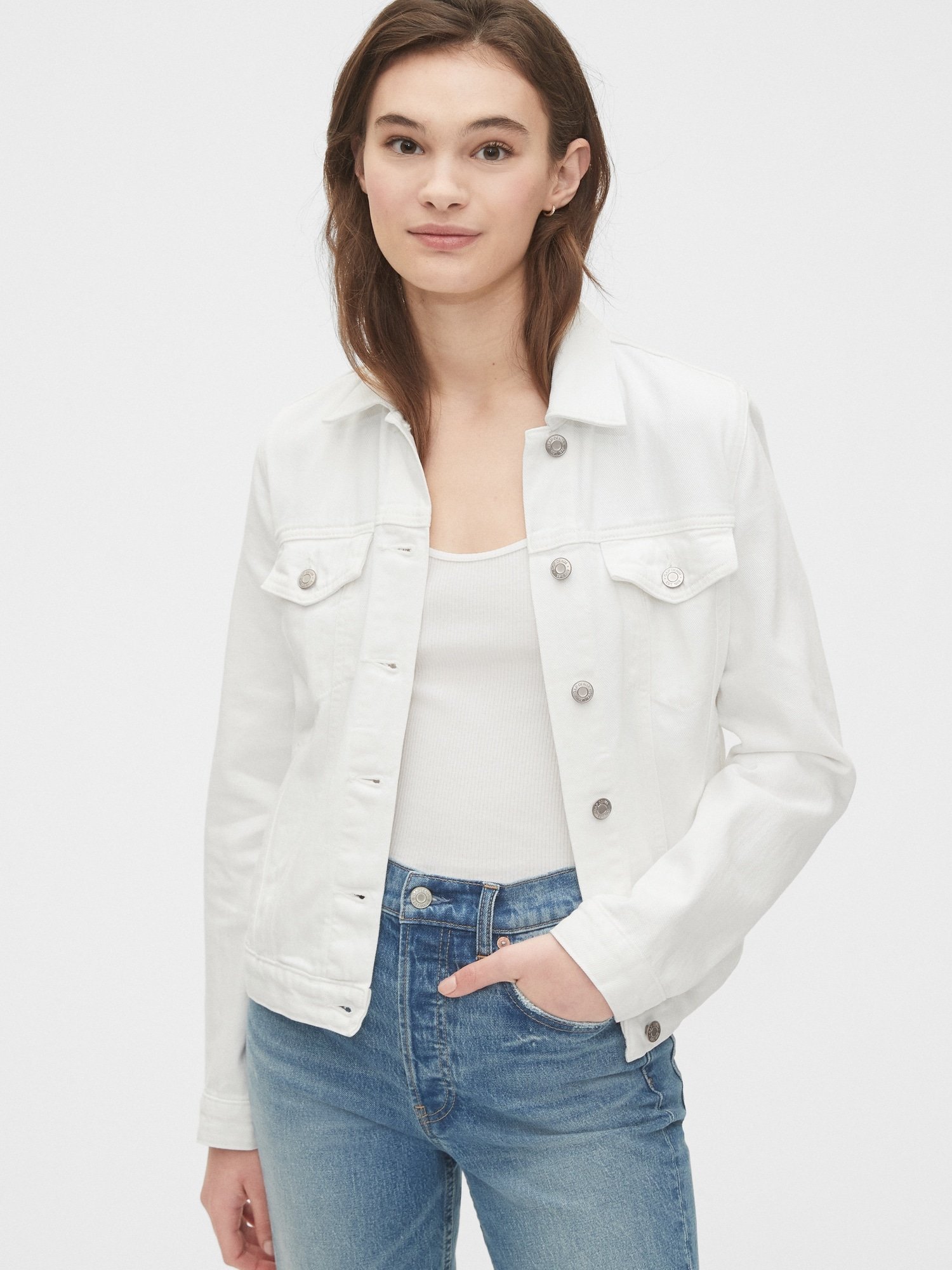 Fotografie Bílá dámská džínová bunda GAP icon denim jacket