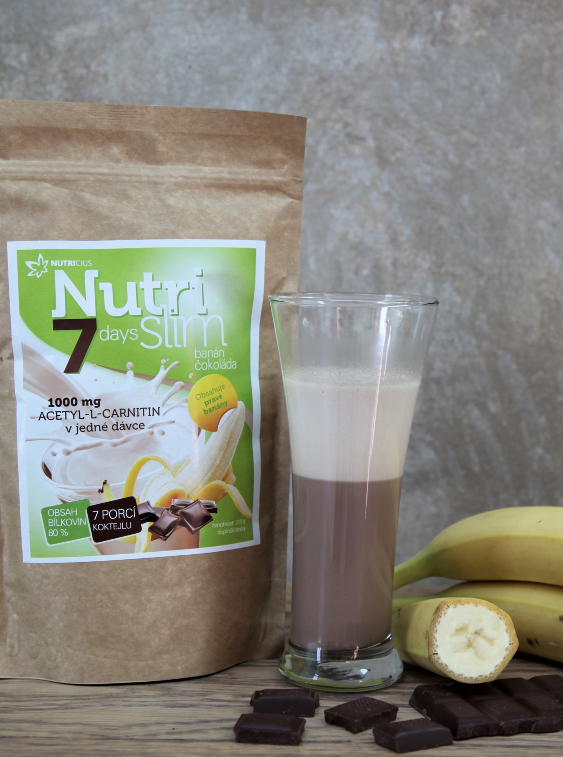 Fotografie Nápoj v prášku NutriSlim Banán + čokoláda Nutricius (210 g)