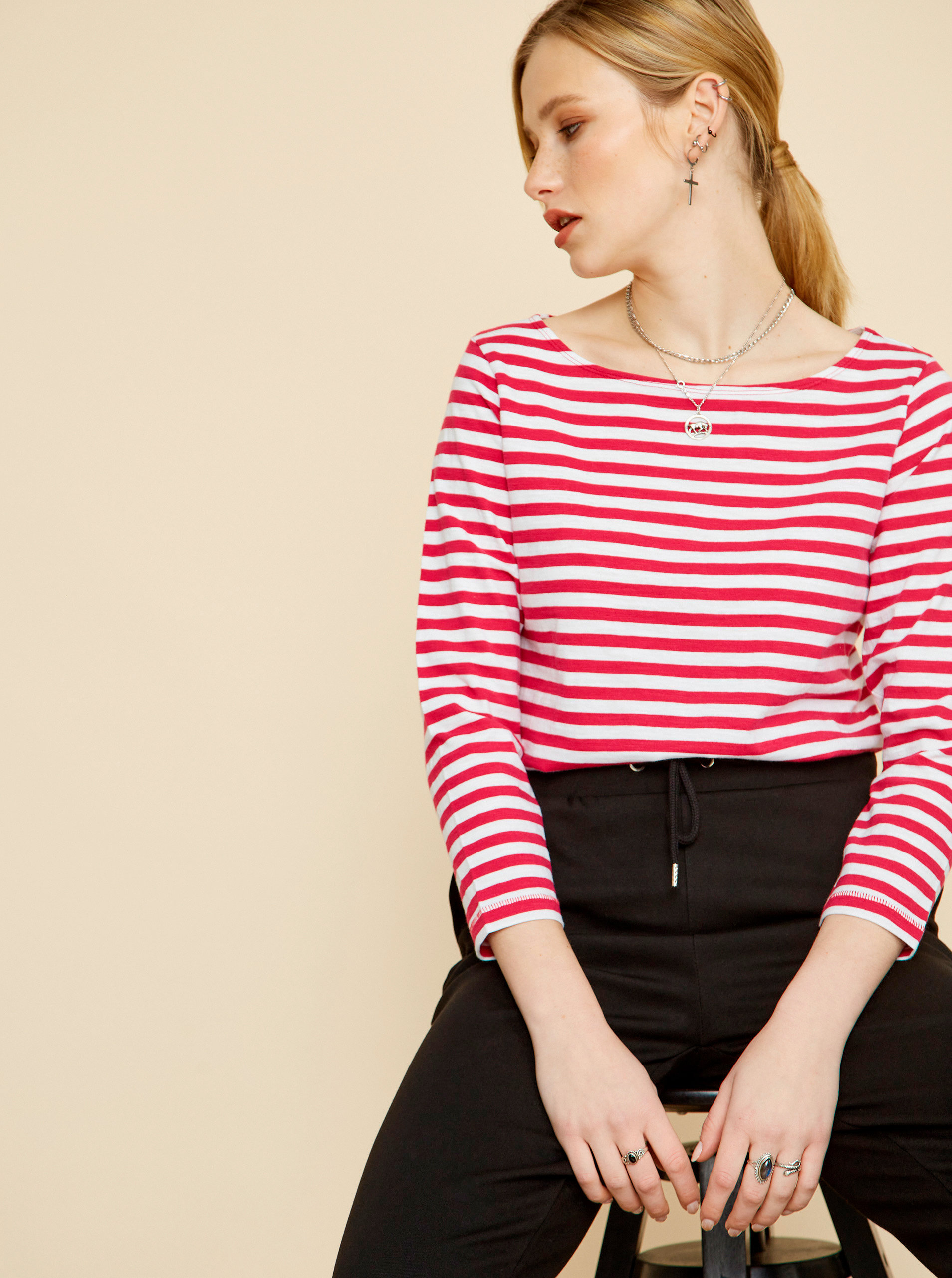 Fotografie Bílo-růžové dámské pruhované tričko ZOOT Baseline Amina