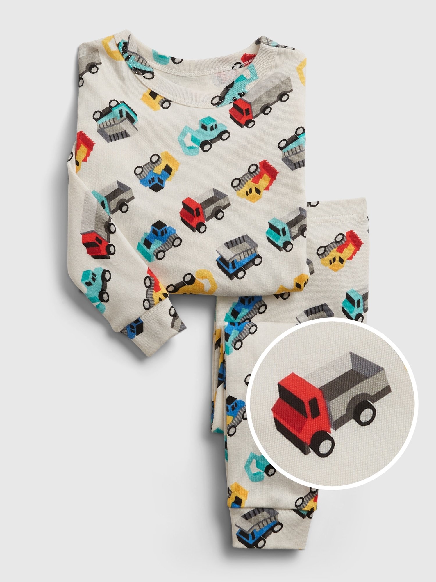 Fotografie Béžové klučičí dětské pyžamo babygap organic truck graphic pj set