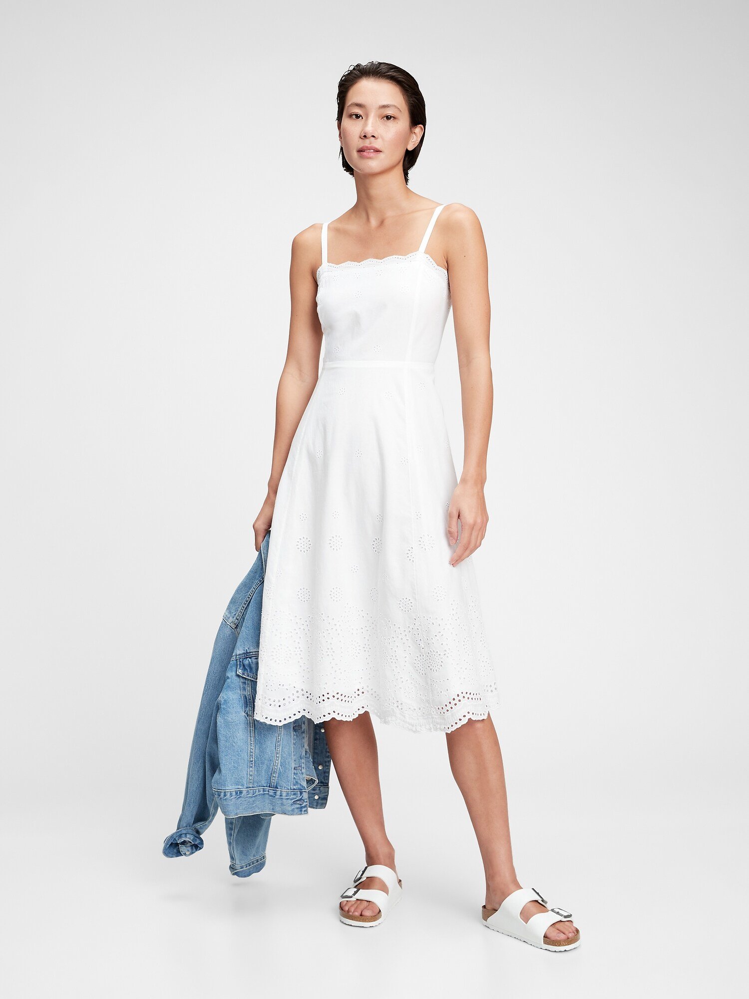 Bílé dámské šaty squareneck eyelet midi dress