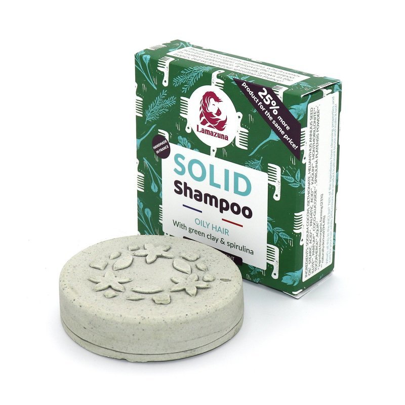 Fotografie Lamazuna Tuhý šampon pro mastné vlasy se zeleným jílem a spirulinou (70 g)