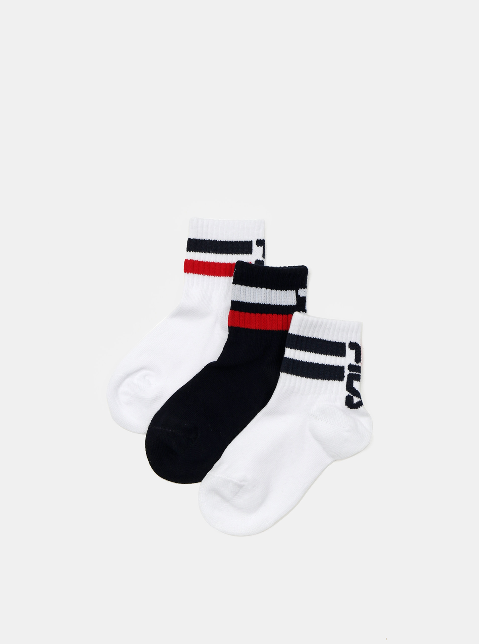 Fotografie Sada tří párů dětských ponožek v černé a bílé barvě FILA Fila
