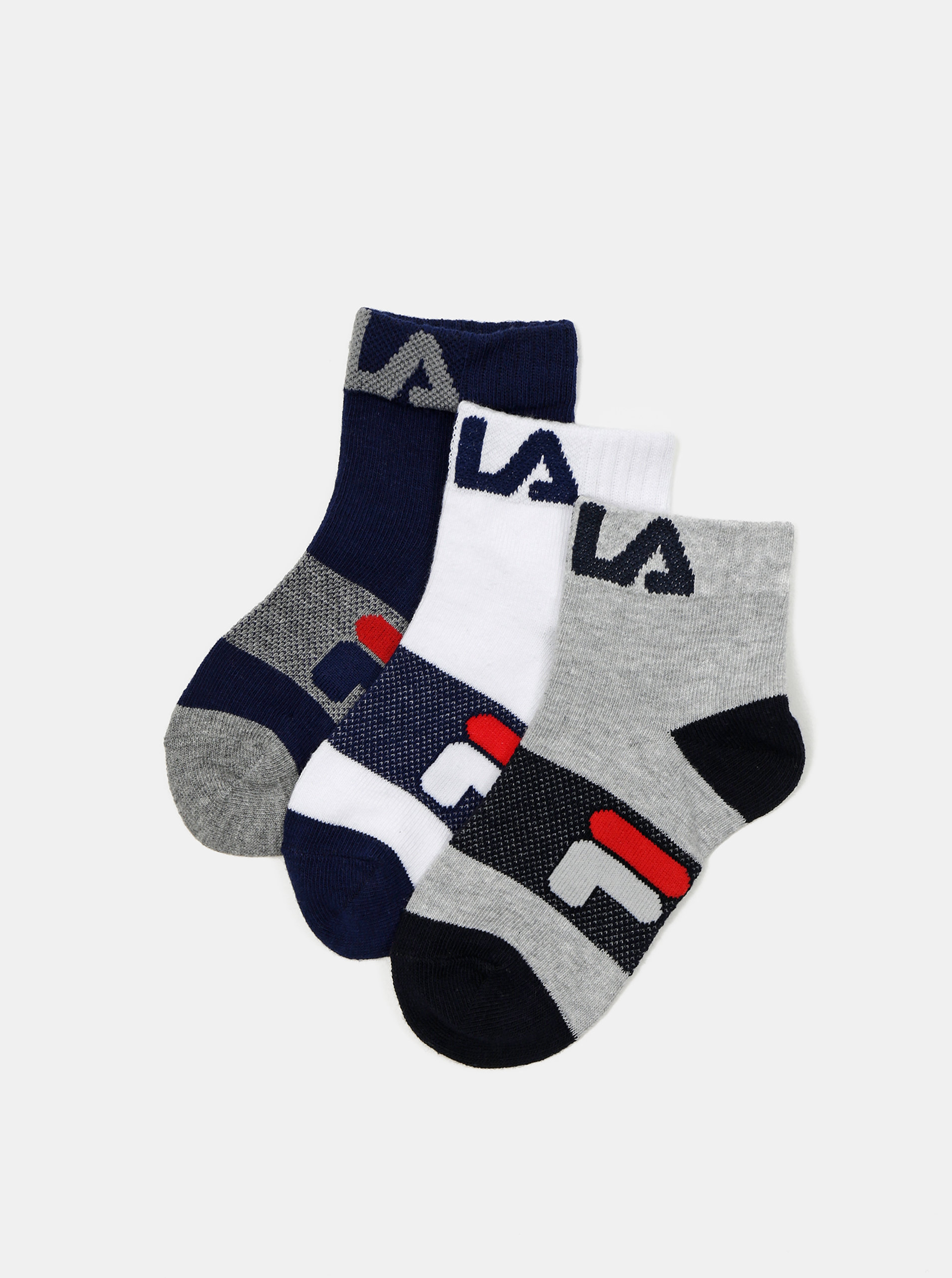 Fotografie Sada tří párů dětských ponožek v modré a šedé barvě FILA Fila