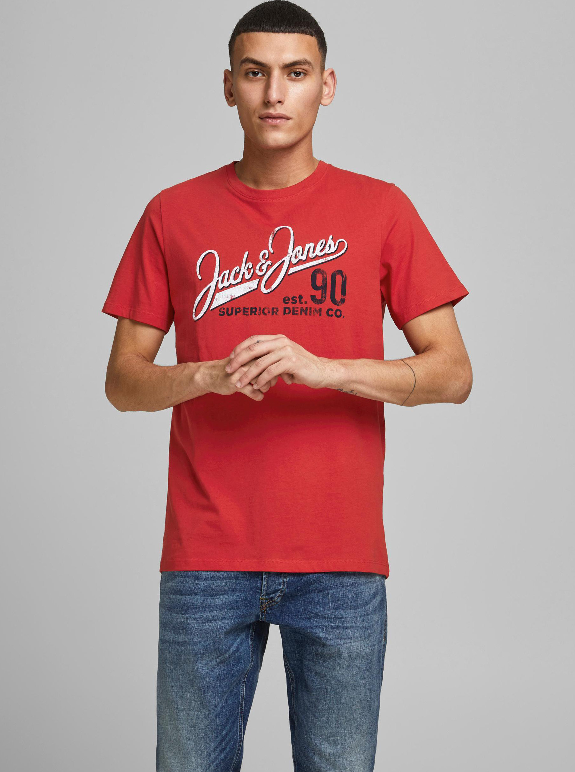 Fotografie Červené tričko s potiskem Jack & Jones Logo