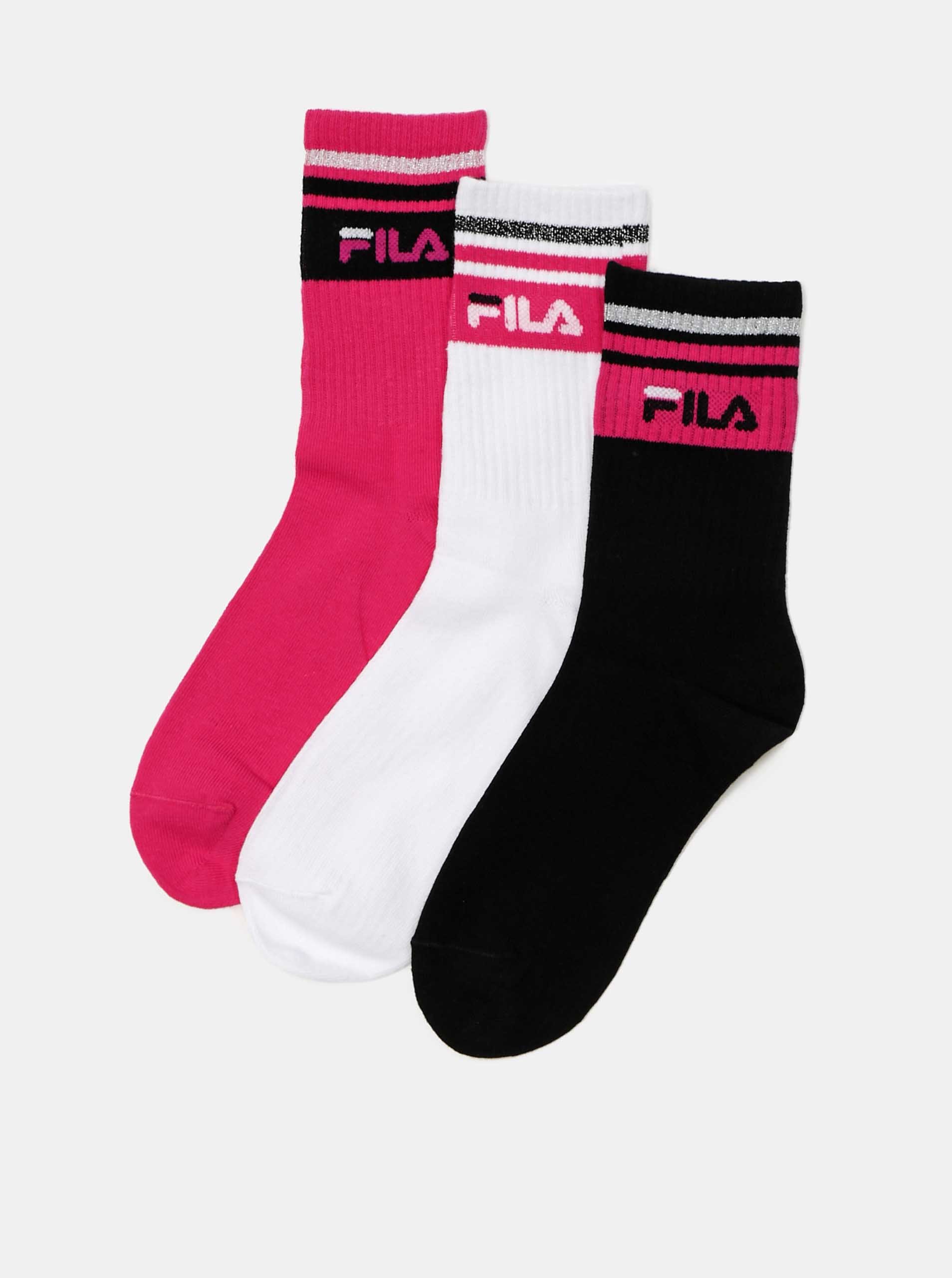 Fotografie Sada tří párů dámských ponožek v černé a růžové barvě FILA