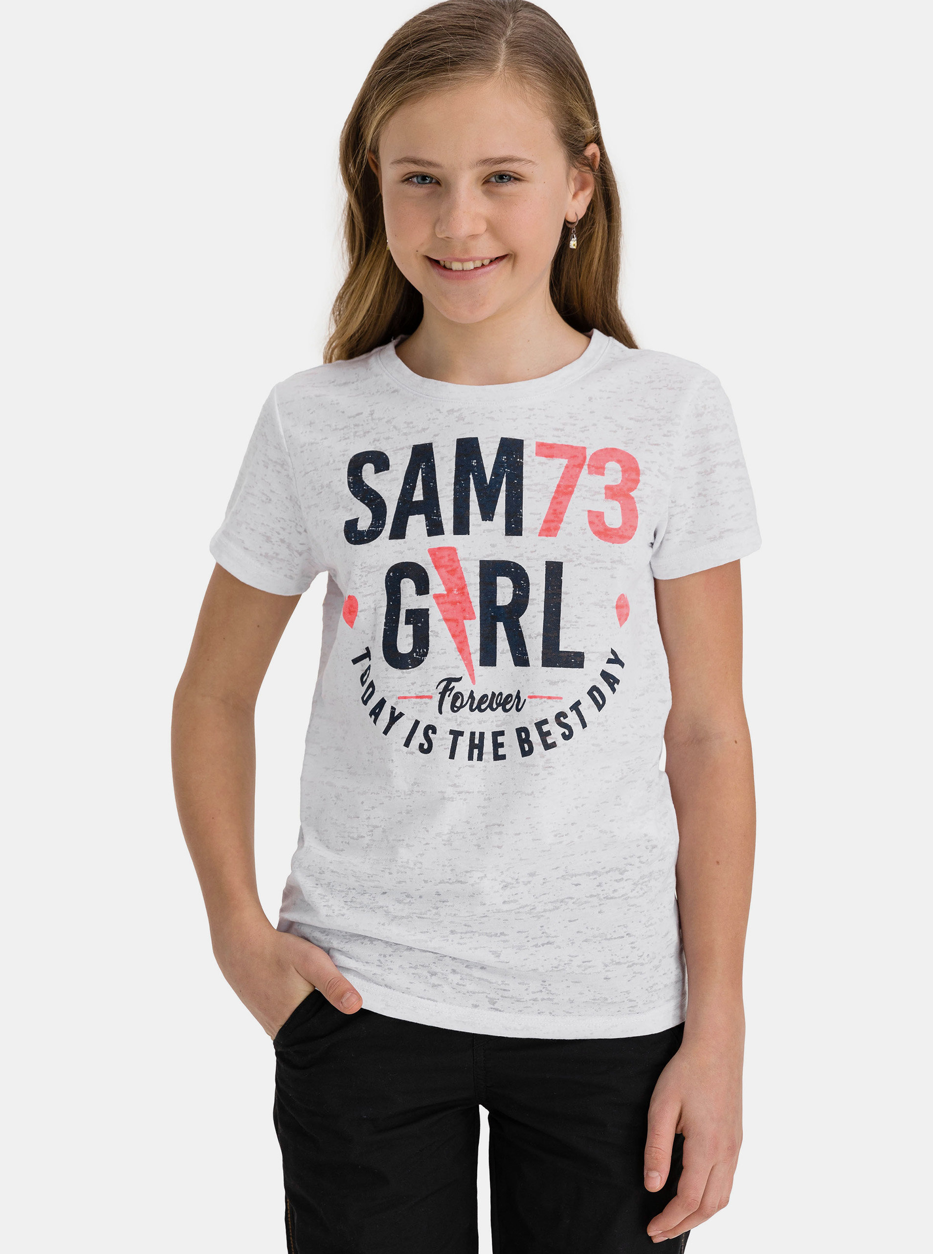Fotografie Bílé holčičí tričko s potiskem SAM 73