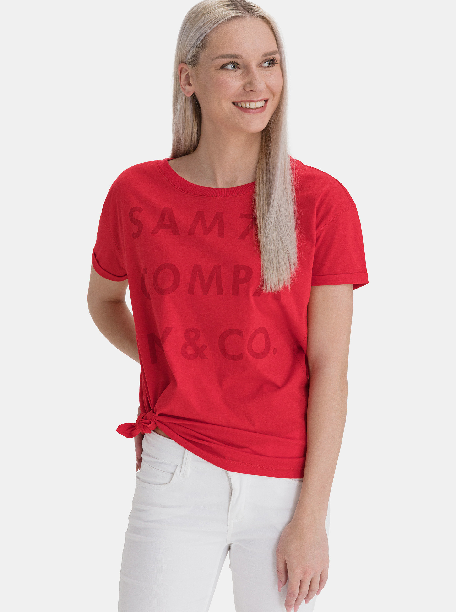Fotografie Červené dámské volné tričko s potiskem SAM 73