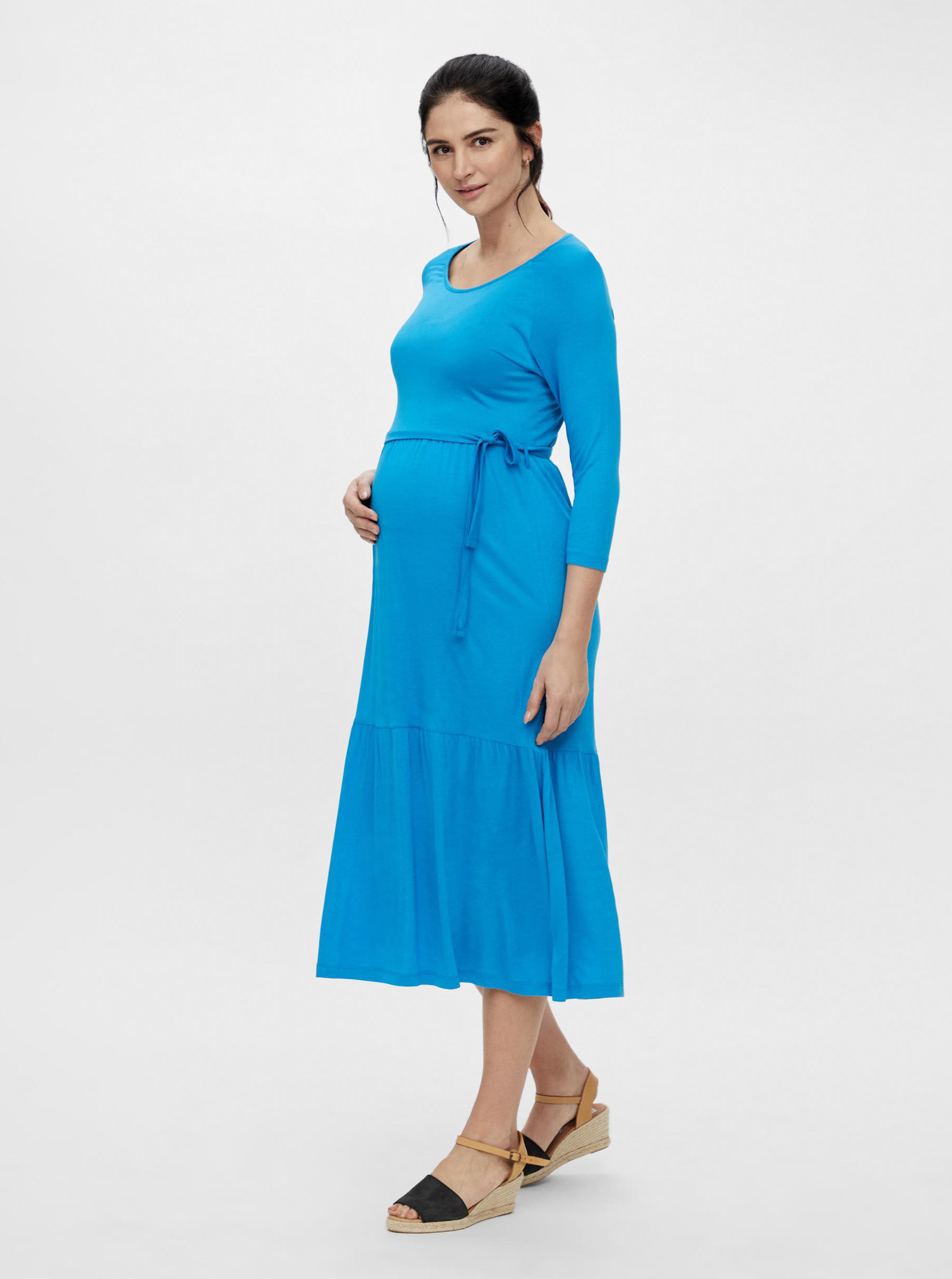 Modré těhotenské midišaty se zavazováním Mama.licious Simantha