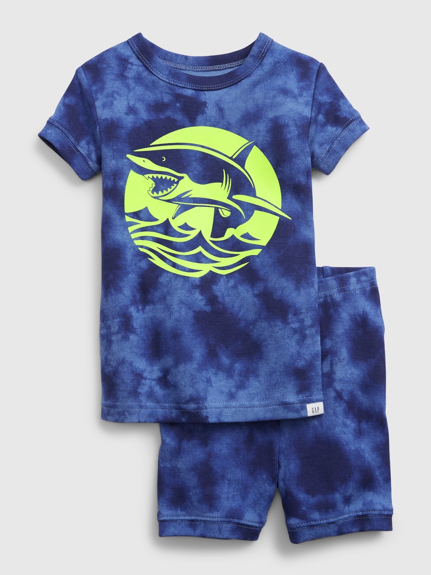 Fotografie Modré klučičí dětské pyžamo organic cotton glow-in-the-dark shark graphic pj se