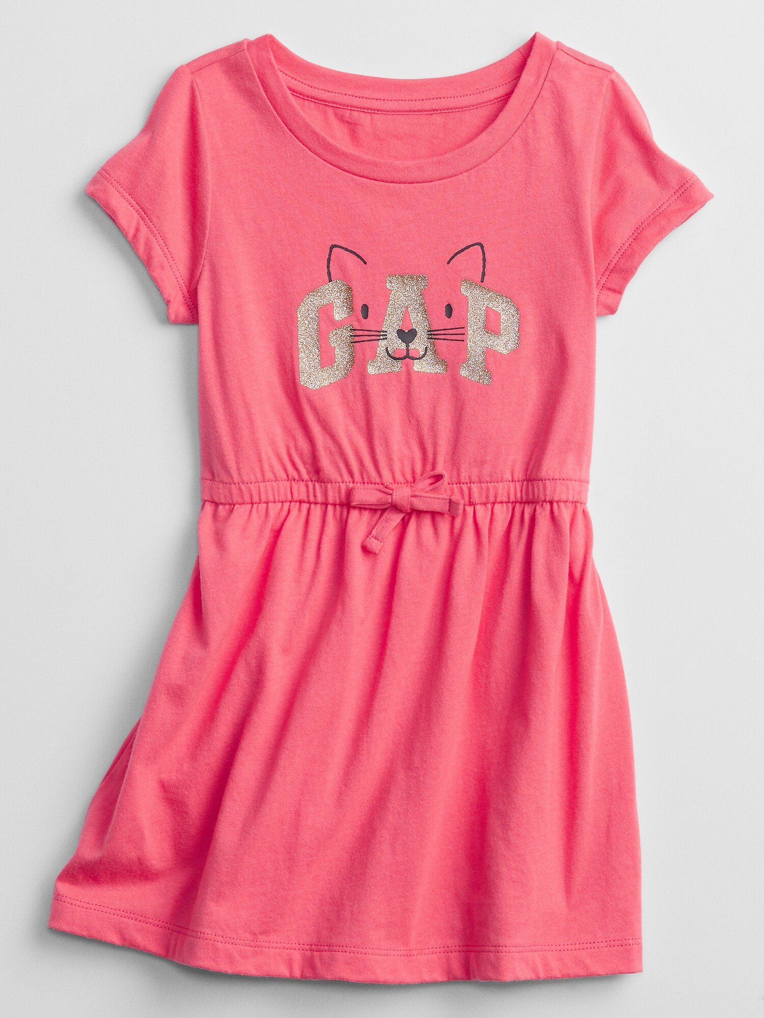 Fotografie Růžové holčičí dětské šaty GAP Logo cat knit dress
