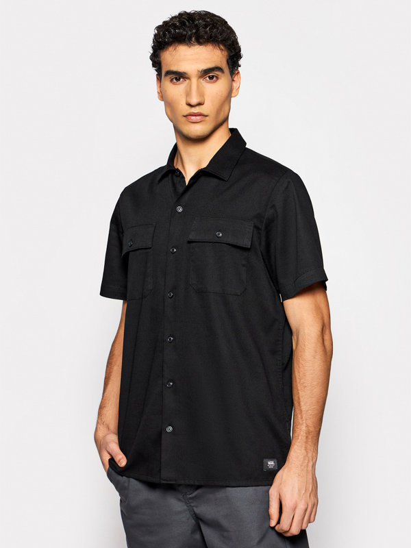 Fotografie Vans ARCADIA black košile pro muže krátký rukáv - černá