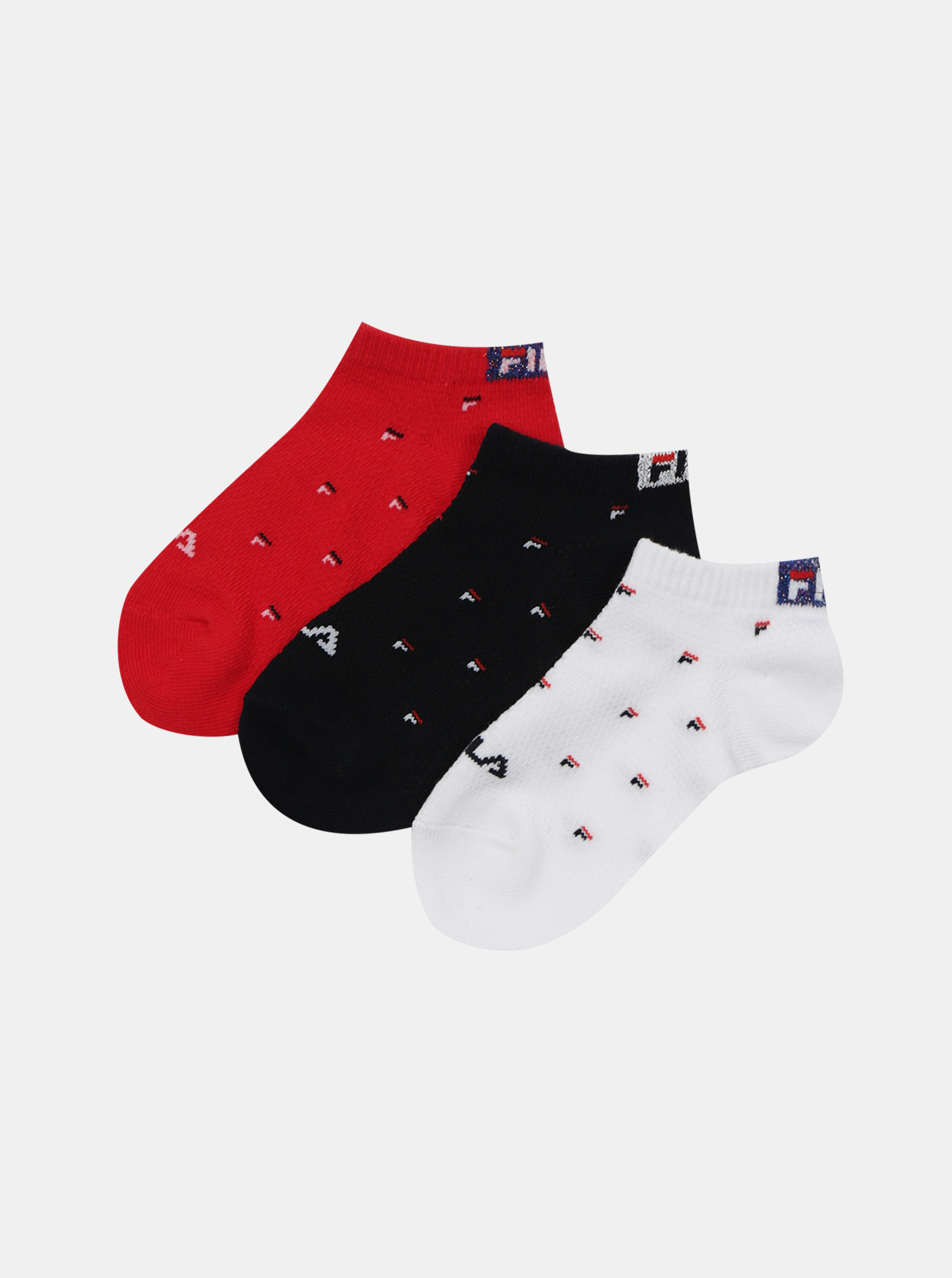 Fotografie Sada tří párů holčičích ponožek v červené a bílé barvě FILA
