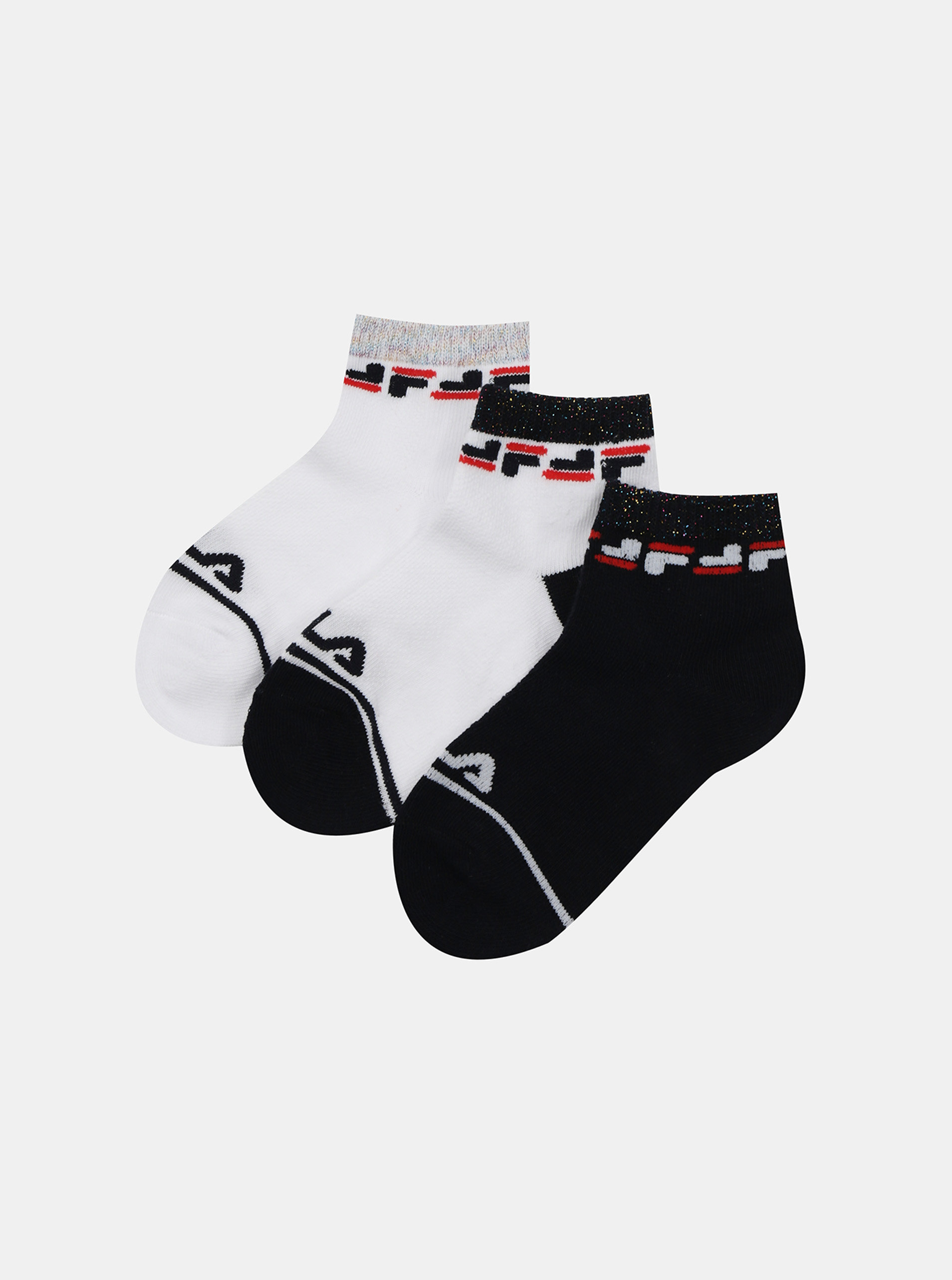 Fotografie Sada tří párů holčičích ponožek v bílé a černé barvě FILA