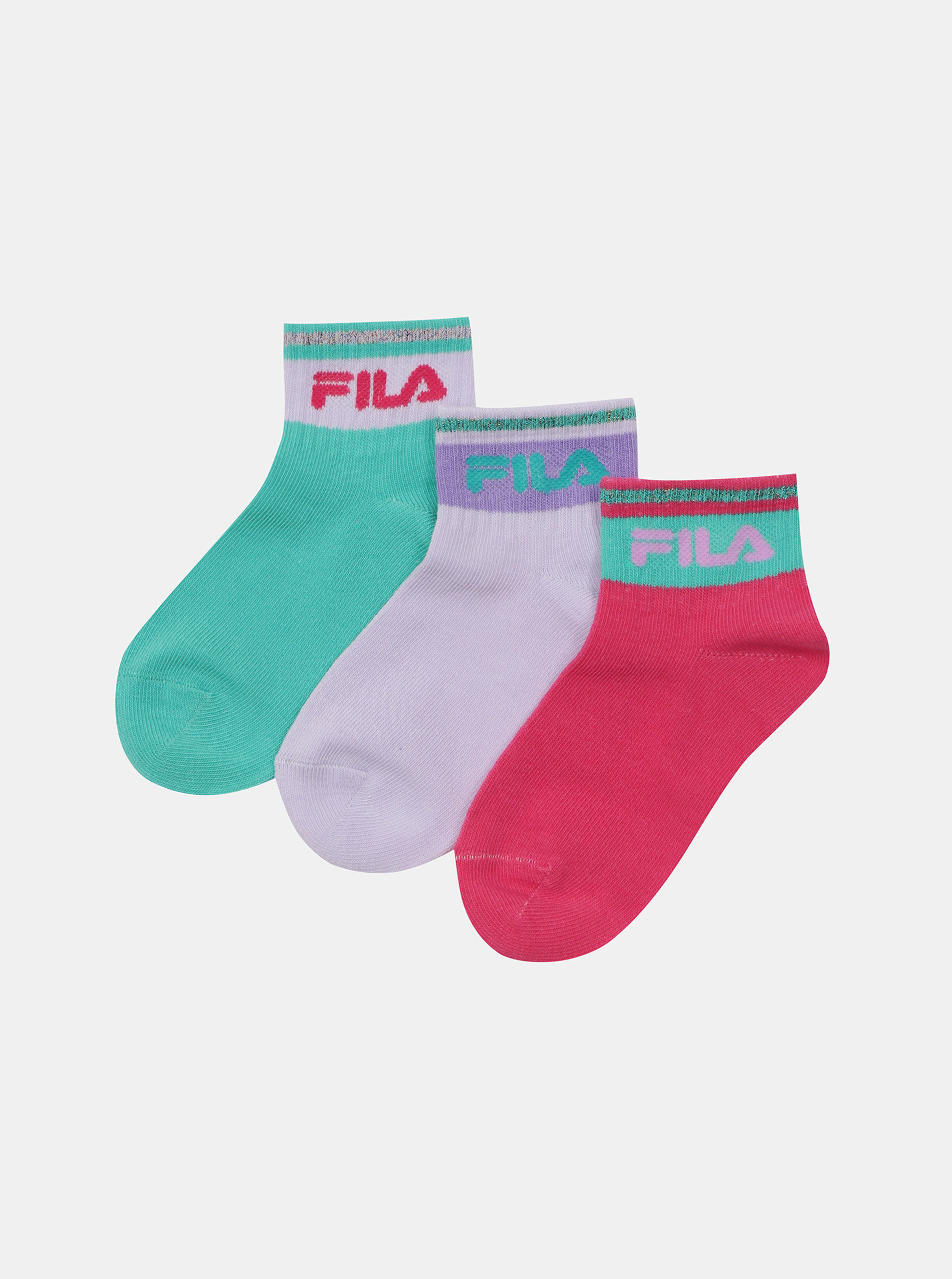 Fotografie Sada tří párů holčičích ponožek v zelené a růžové barvě FILA