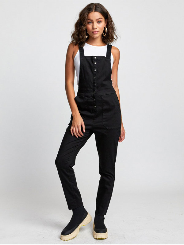 RVCA PAIGER SOLID black plátěné kalhoty dámské - černá