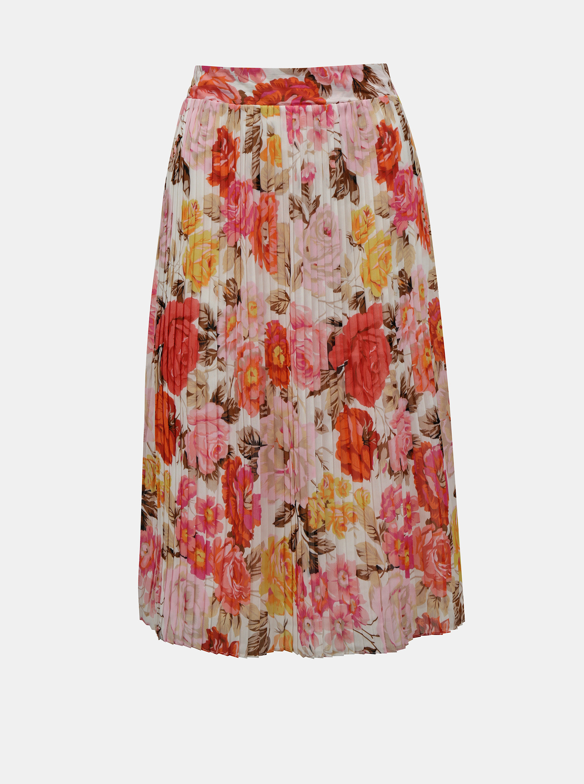 Fotografie Růžová květovaná plisovaná midi sukně VILA-Hibiscus
