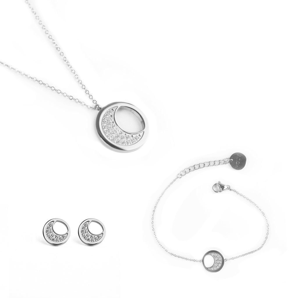 Sada dámských naušnic,náramku a náhrdelníku ve stříbrné barvě Vuch- Silver Moon