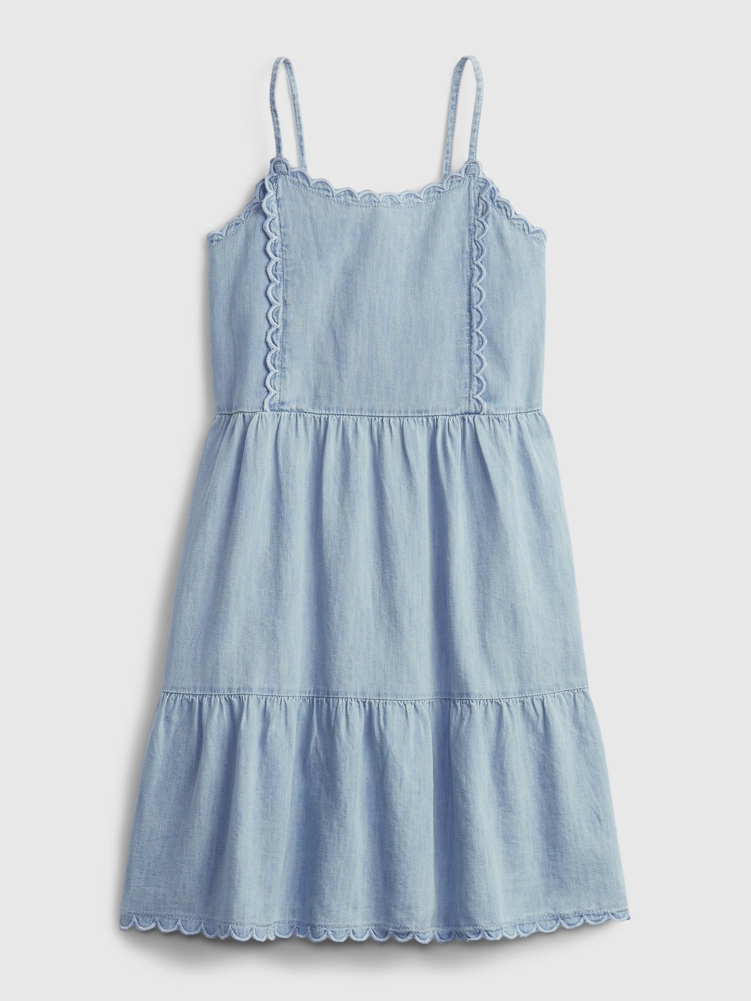 Fotografie Modré holčičí dětské šaty scalloped tiered denim dress