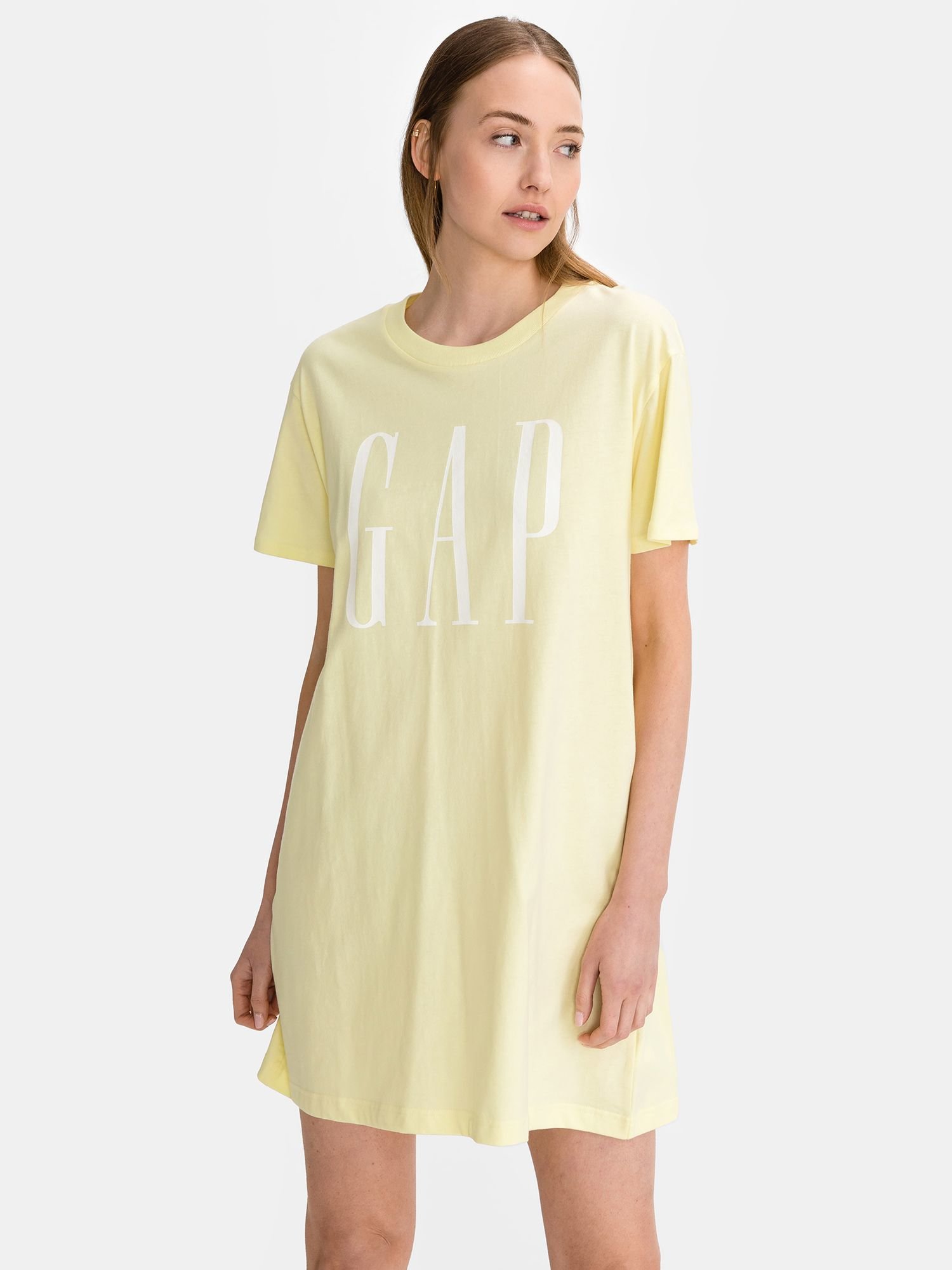 Fotografie Žluté dámské tričko vé šaty GAP Logo t-shirt dress