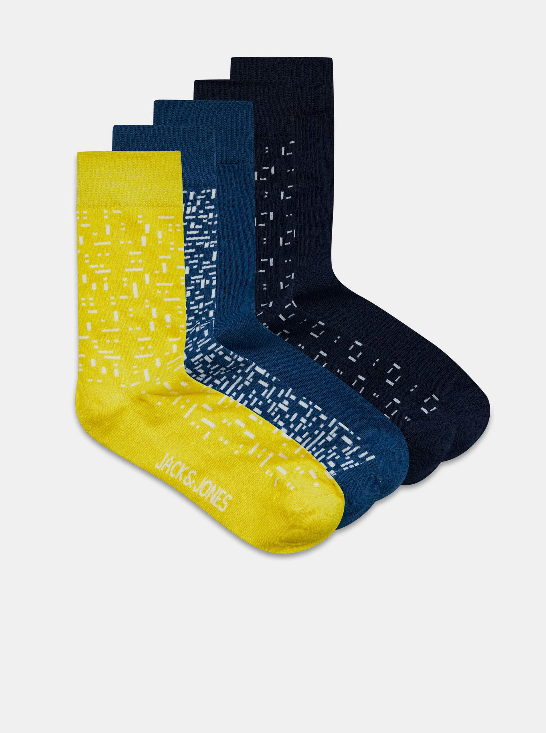 Fotografie Sada pěti párů vzorovaných ponožek v modré barvě Jack & Jones Struc
