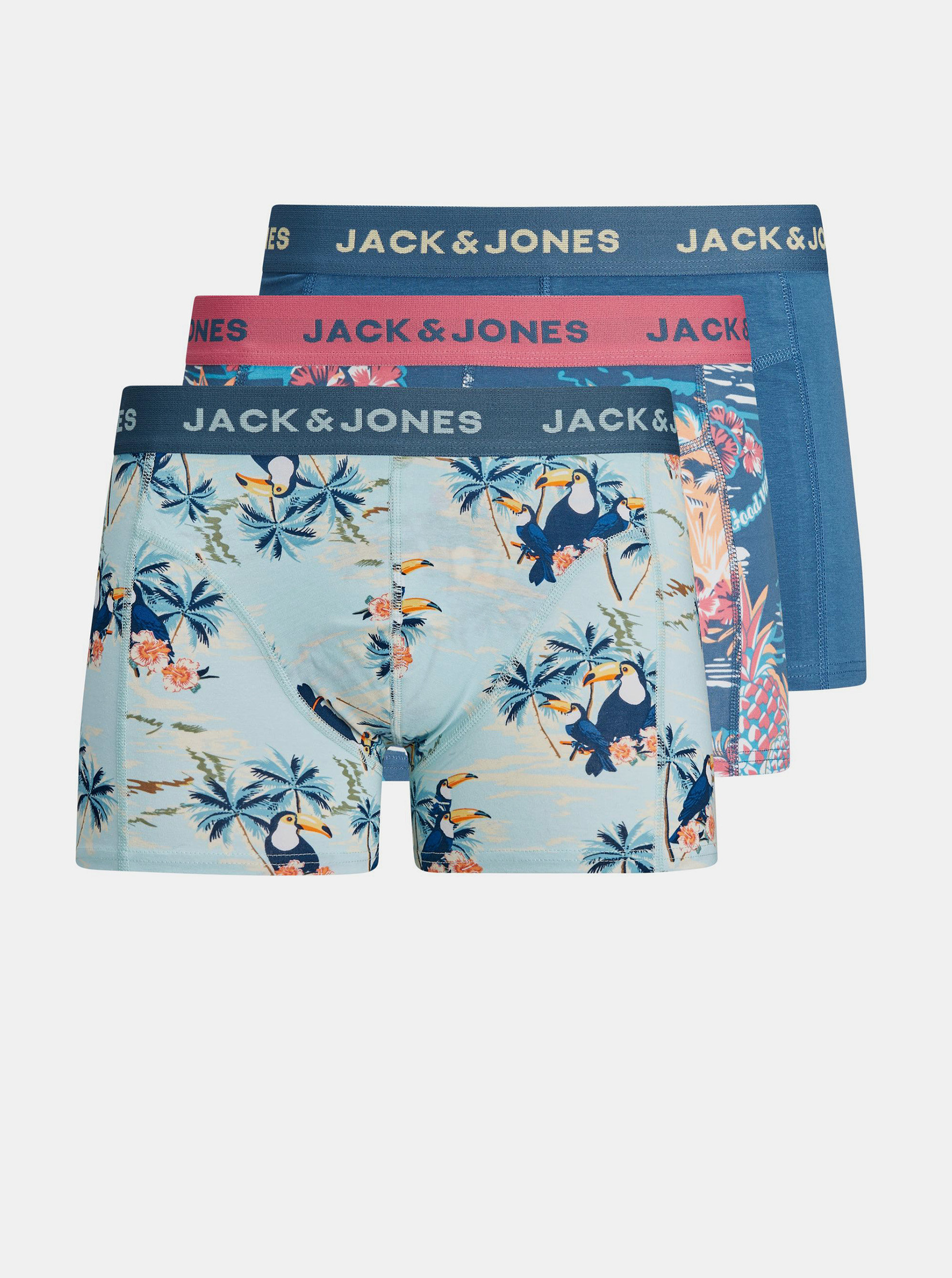 Fotografie Sada tří modrých vzorovaných boxerek Jack & Jones Tropic