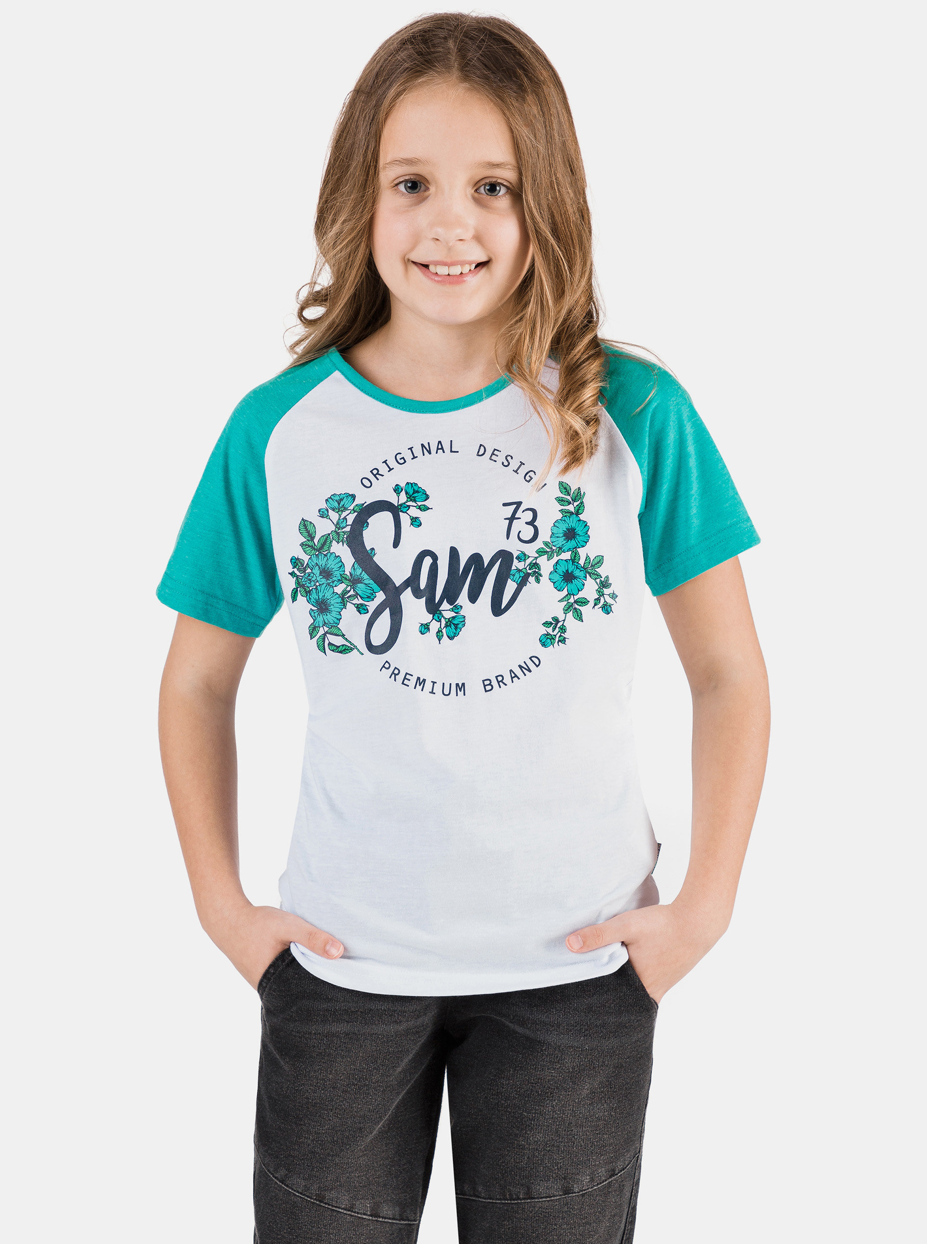 Fotografie Zeleno-bílé holčičí tričko s potiskem SAM 73