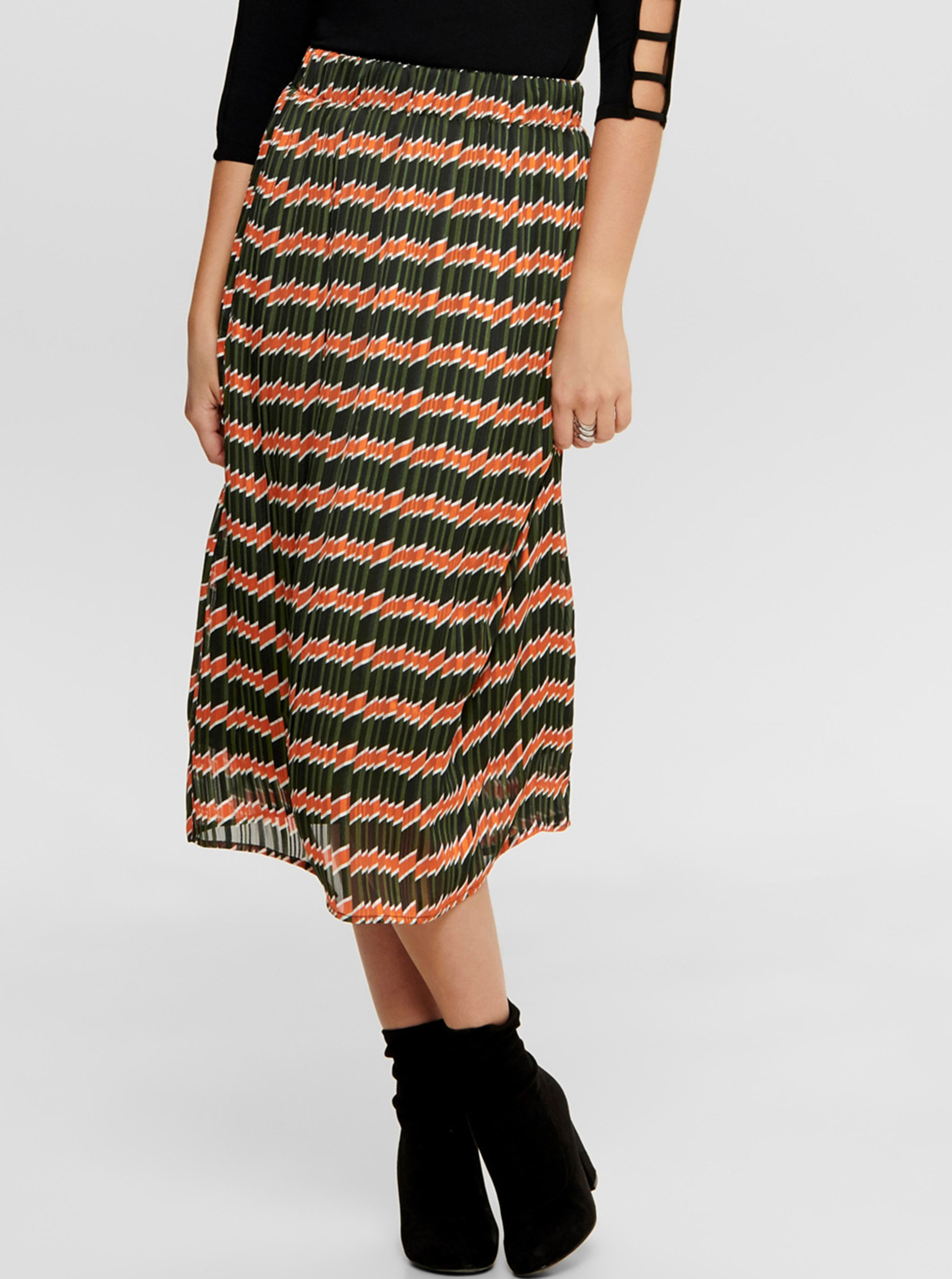Fotografie Oranžovo-zelená vzorovaná midi sukně ONLY Sheri