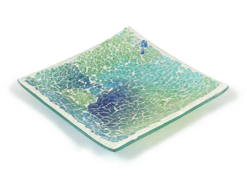 Fotografie Dekorativní talířek SHIMMERING SEA tyrkysový L 18 x 18 cm+