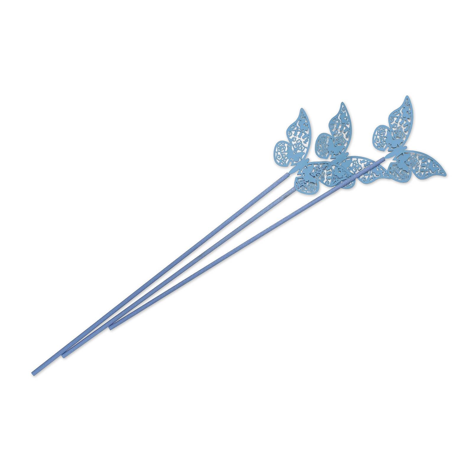 Fotografie Tyčinky do difuzéru, polyester, modré s motýlem, 3 ks, délka 28 cm