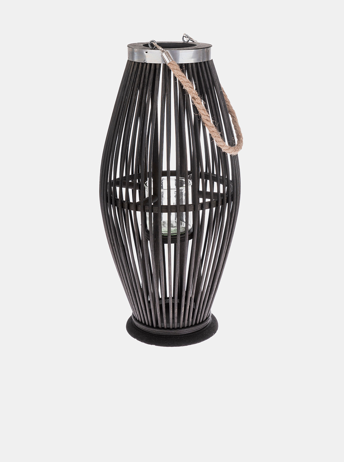 Černá bambusová lucerna se sklem Dakls