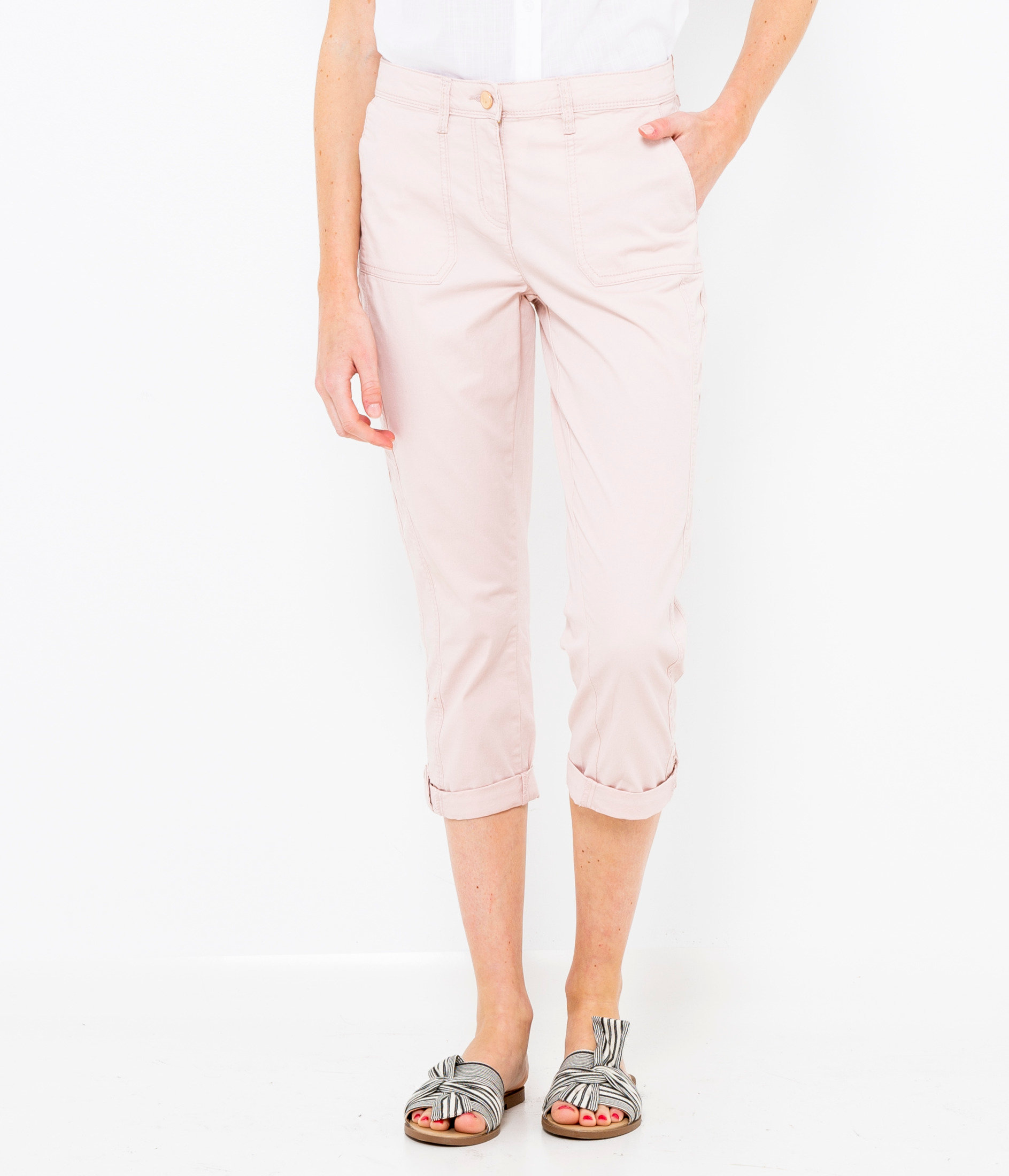 Fotografie Světle růžové 3/4 slim fit kalhoty CAMAIEU