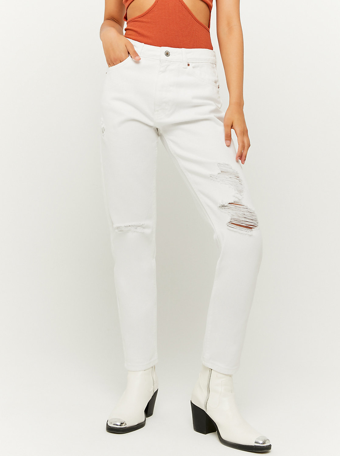 Fotografie Bílé slim fit džíny s potrhaným efektem TALLY WEiJL