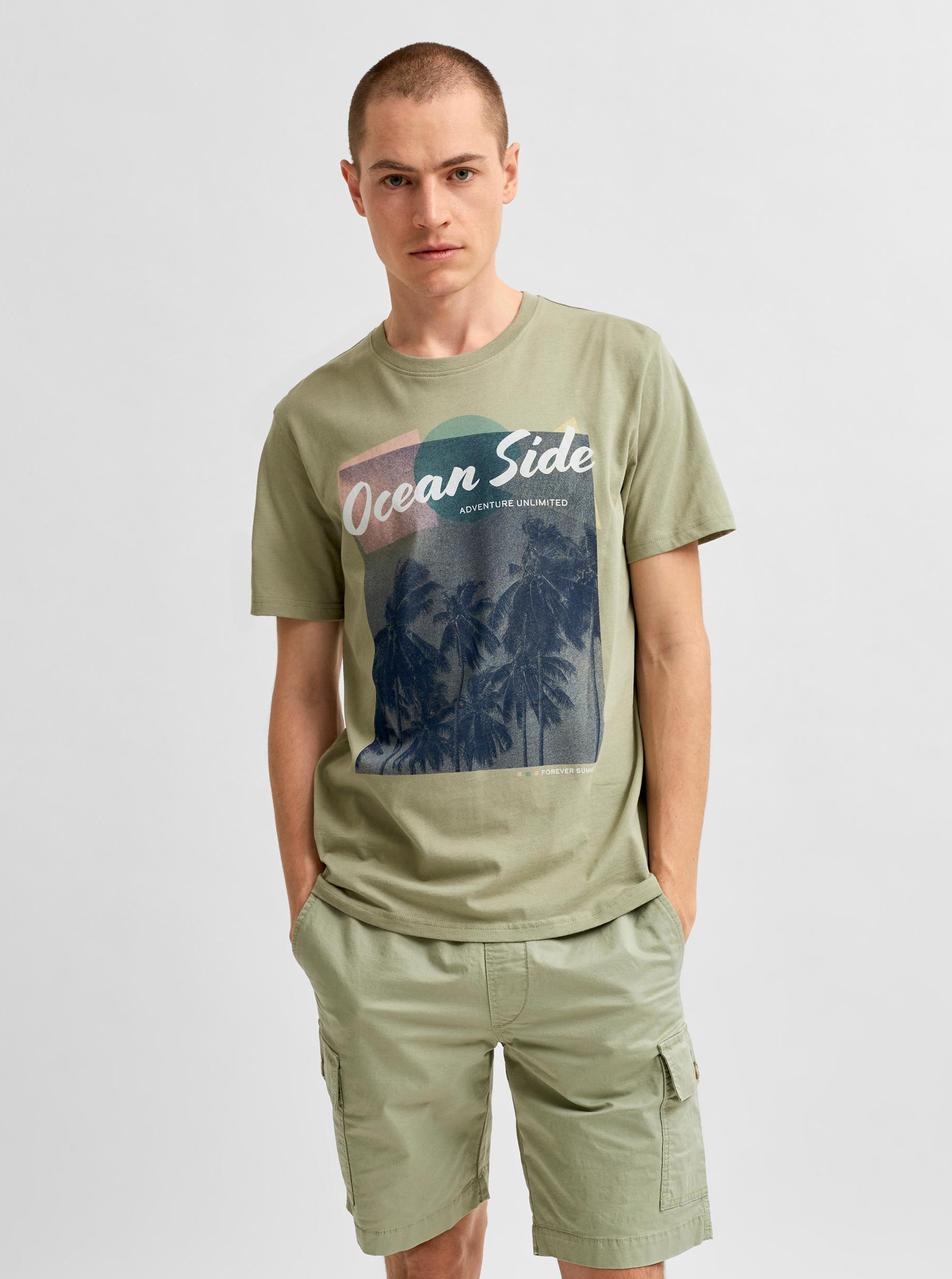 Fotografie Světle zelené tričko s potiskem Selected Homme Collin