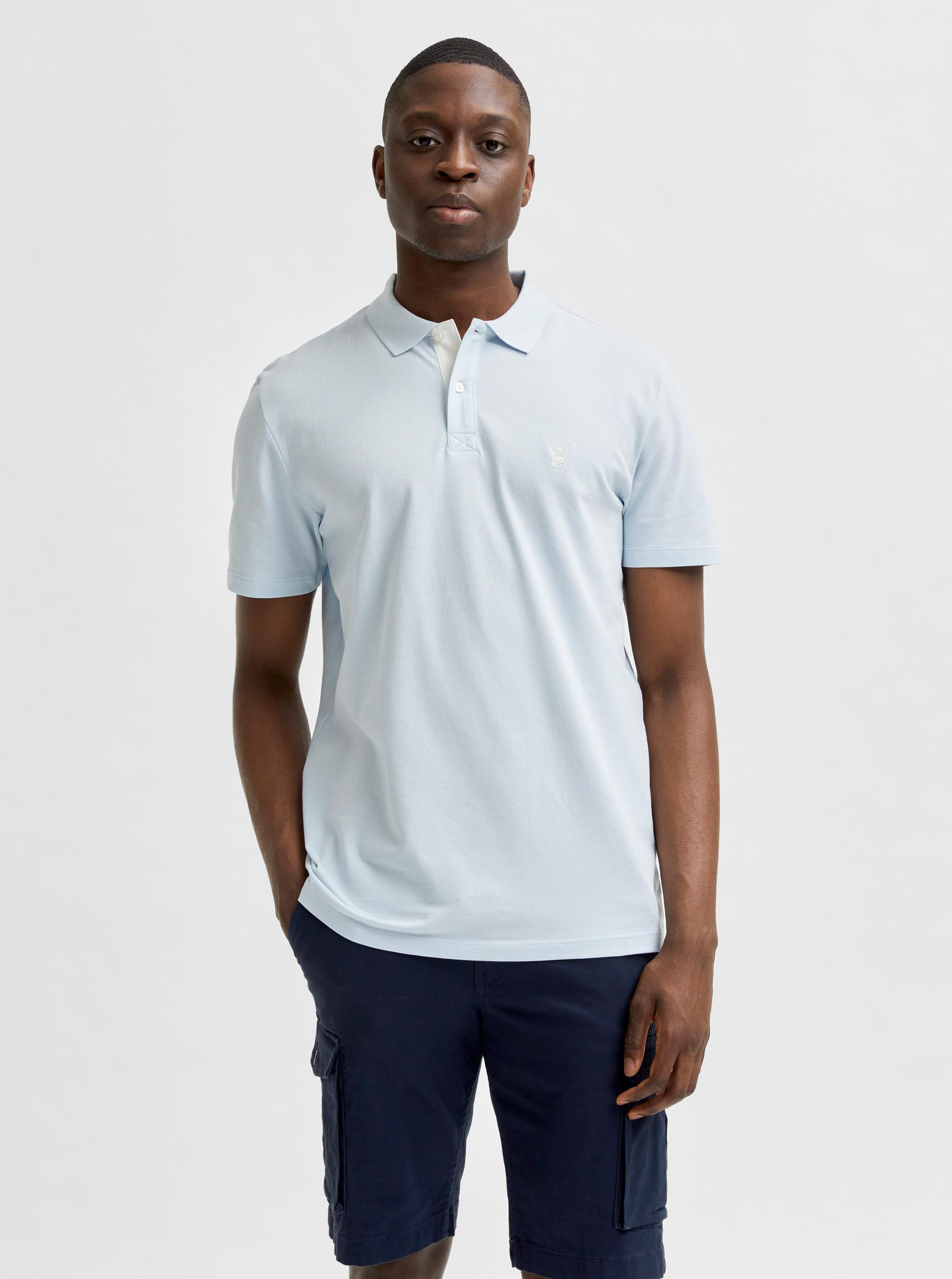 Fotografie Světle modré polo tričko s výšivkou Selected Homme Lance