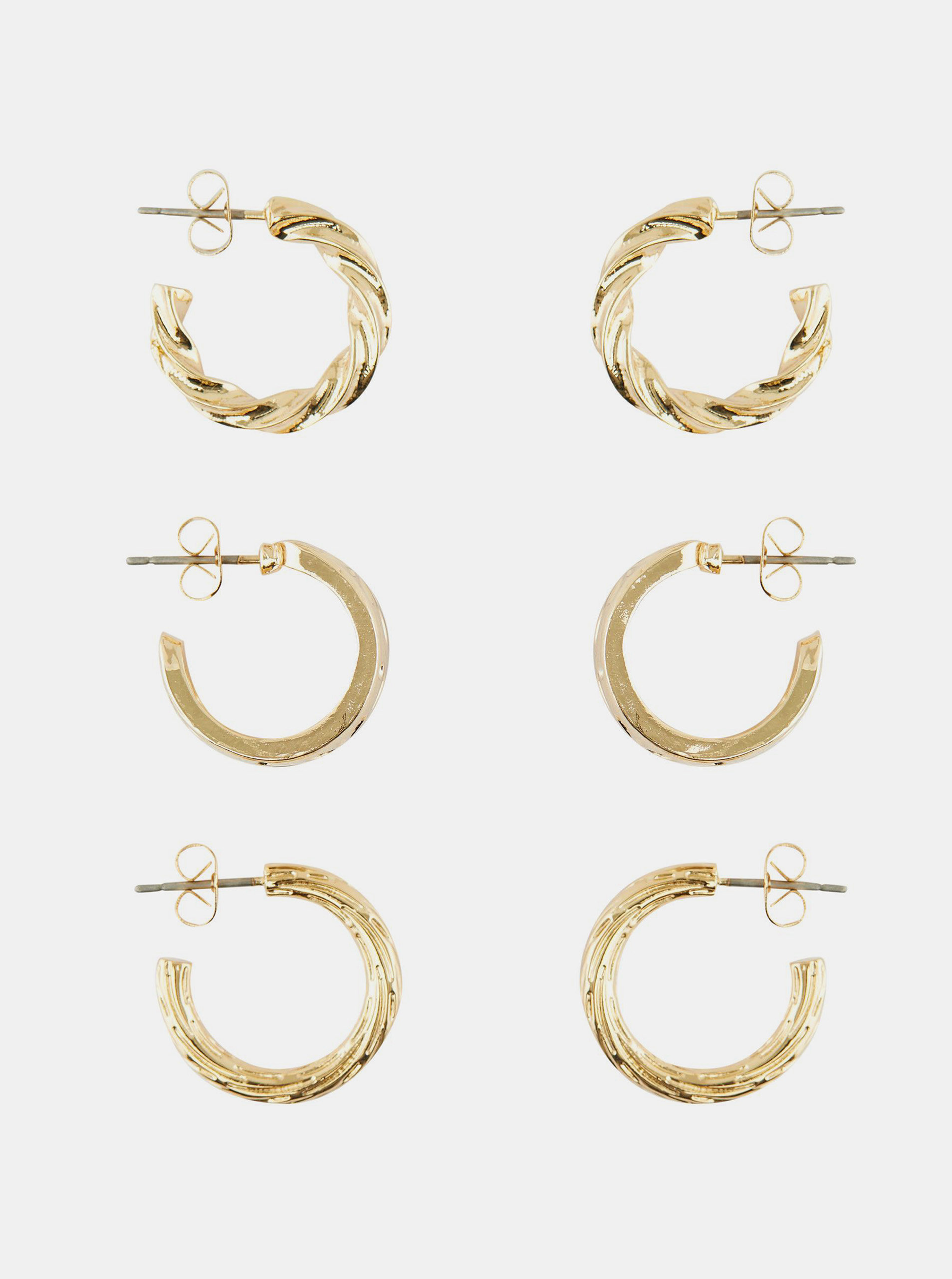 Fotografie Sada tří párů kruhových náušnic ve zlaté barvě Pieces Toopa
