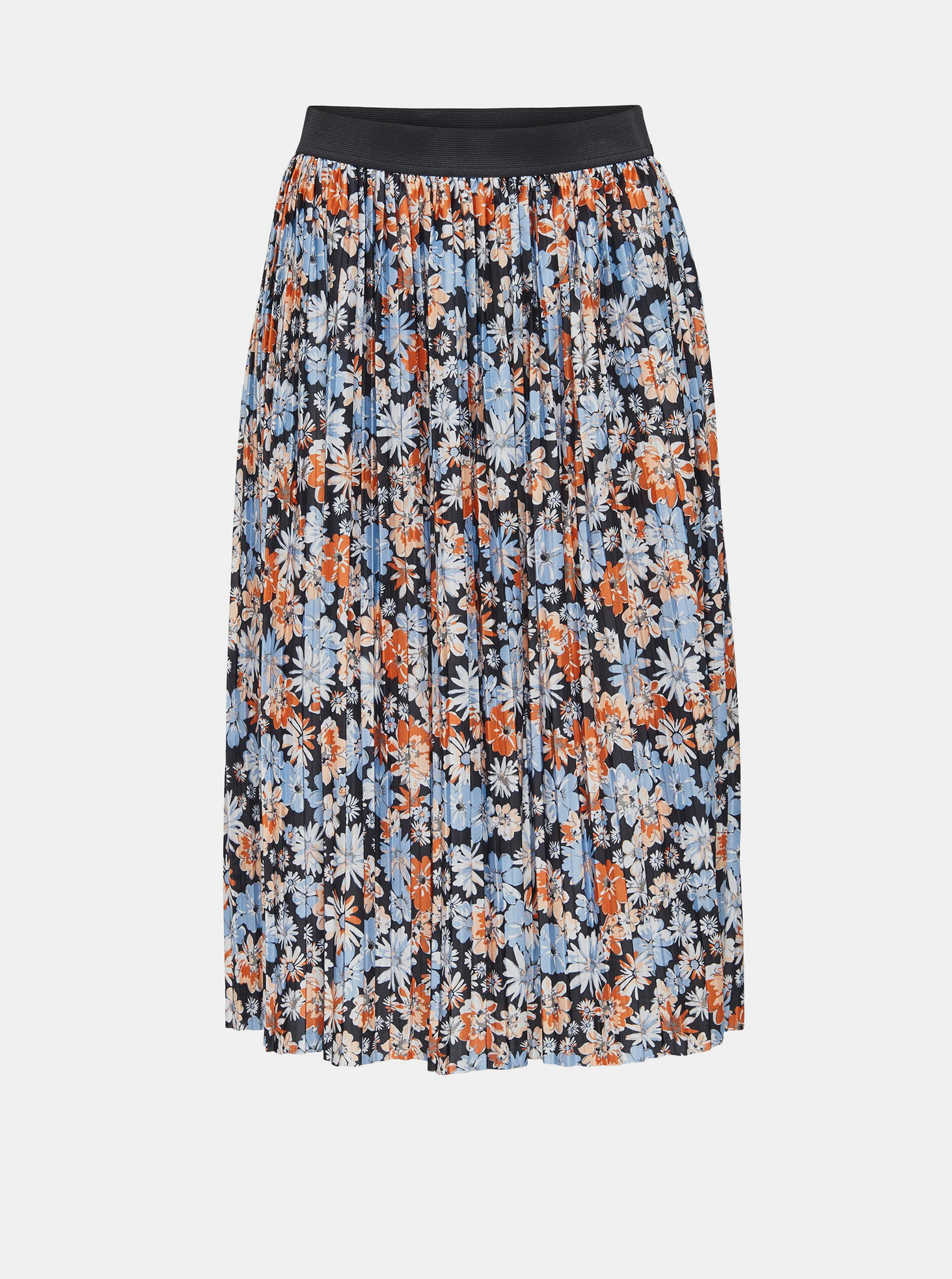 Fotografie Oranžovo-modrá květovaná plisovaná sukně Jacqueline de Yong Boa