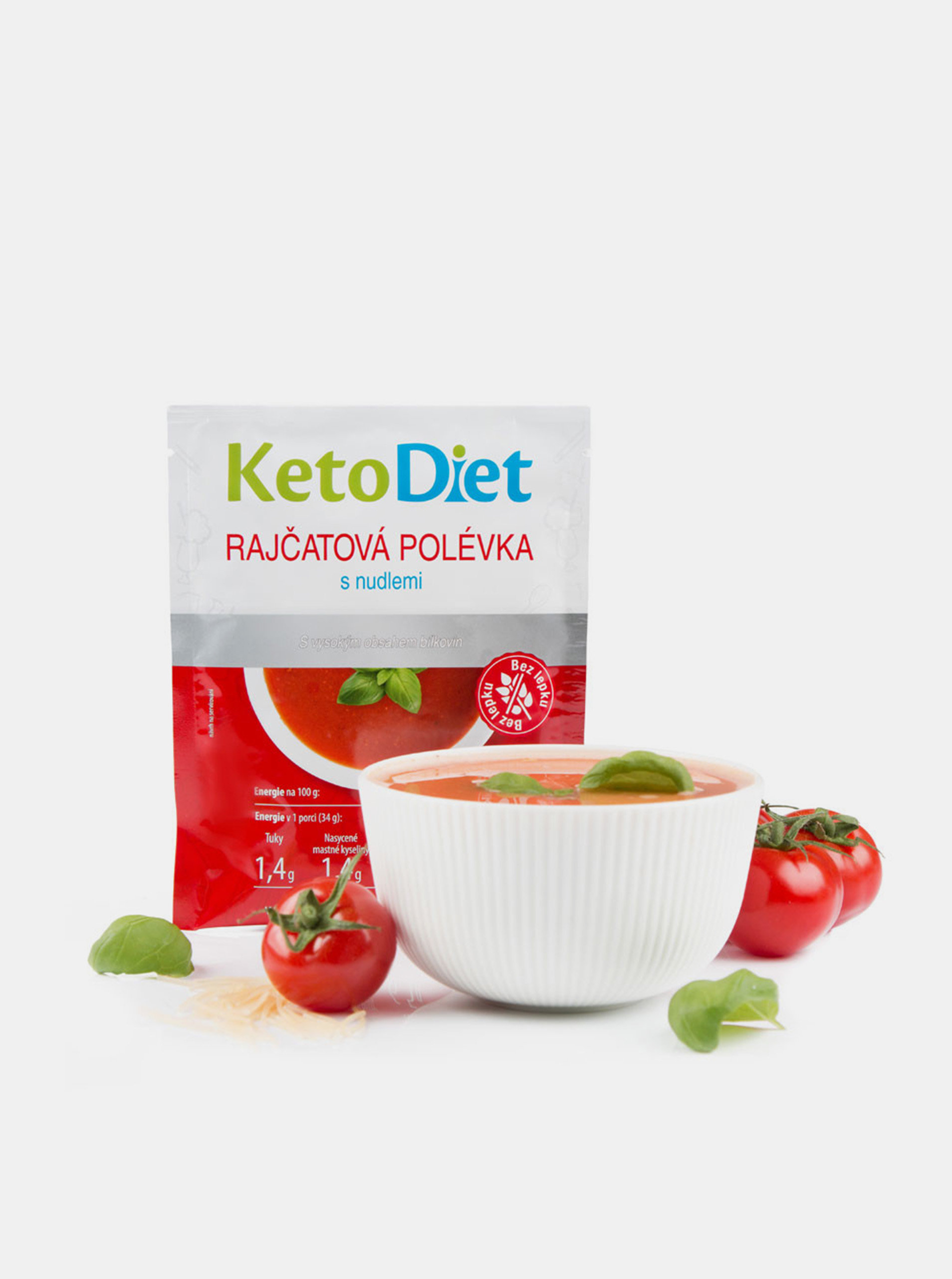 Fotografie Proteinová polévka rajčatová s nudlemi KetoDiet (7 porcí)