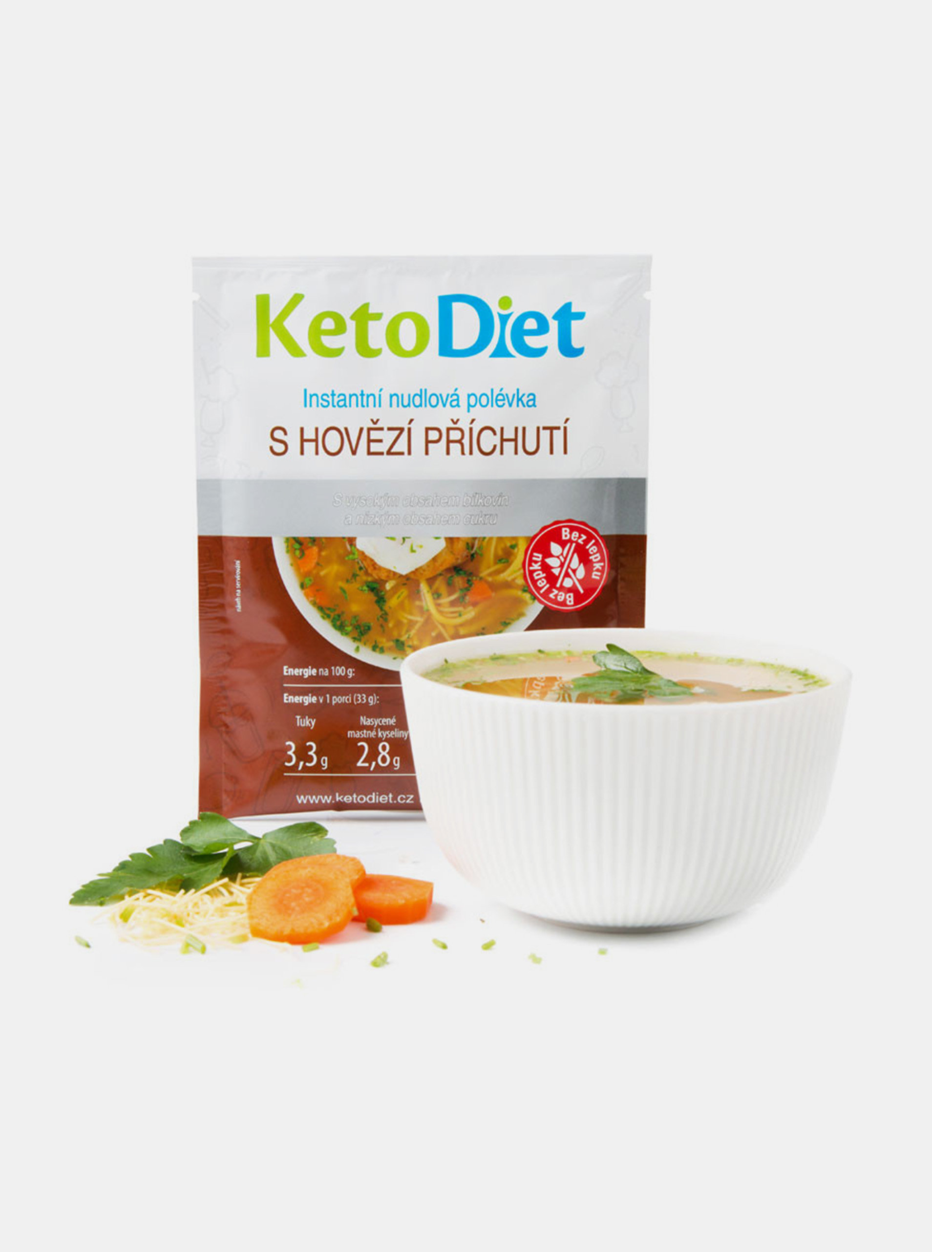 Fotografie Proteinová polévka hovězí s nudlemi KetoDiet (7 porcí)