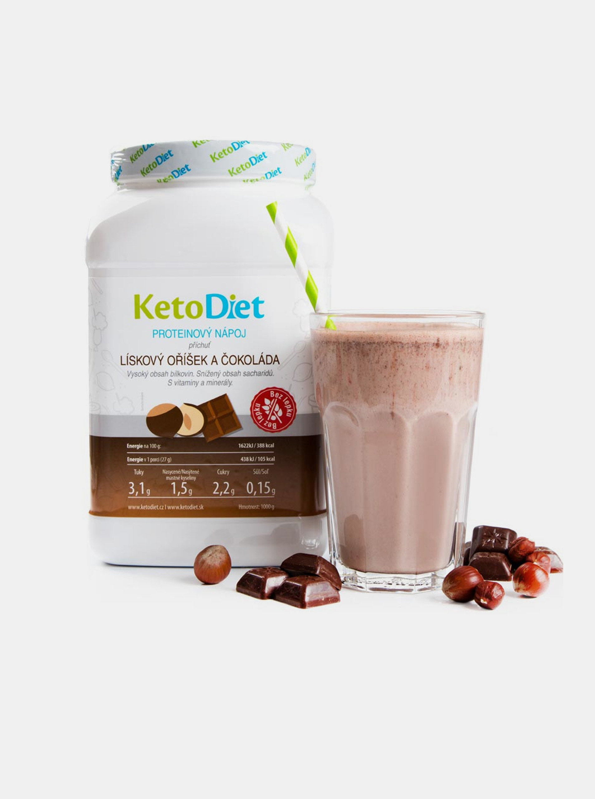 Fotografie Proteinový nápoj s příchutí lískového oříšku a čokolády na 1 týden KetoDiet (35 porcí)