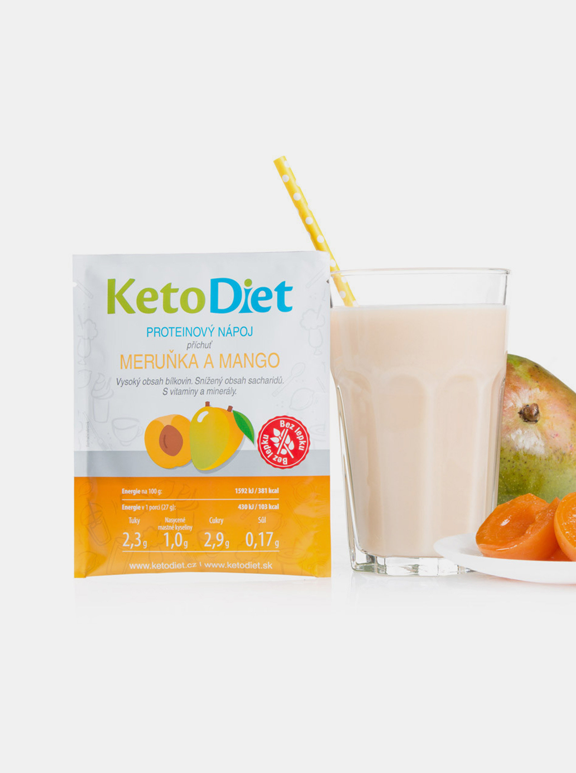 Fotografie Proteinový nápoj s příchutí meruňky a manga KetoDiet (7 porcí)