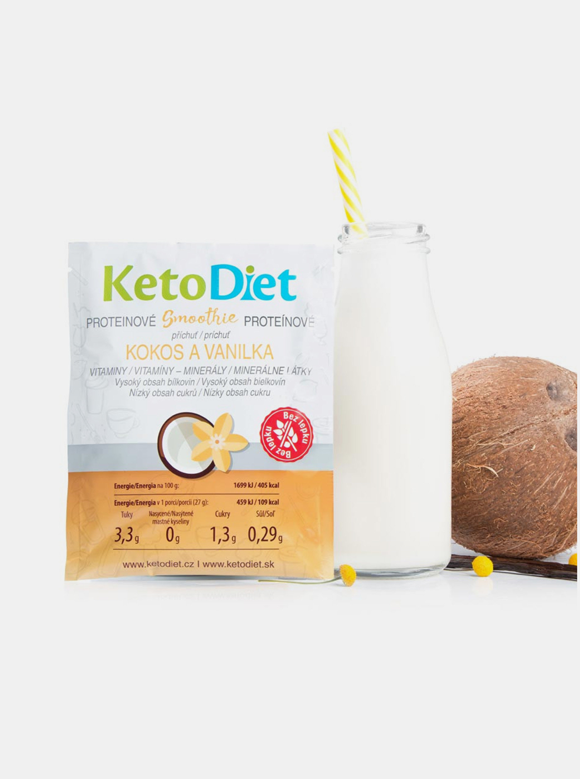 Fotografie Proteinové smoothie s příchutí kokosu a vanilky KetoDiet (7 porcí)